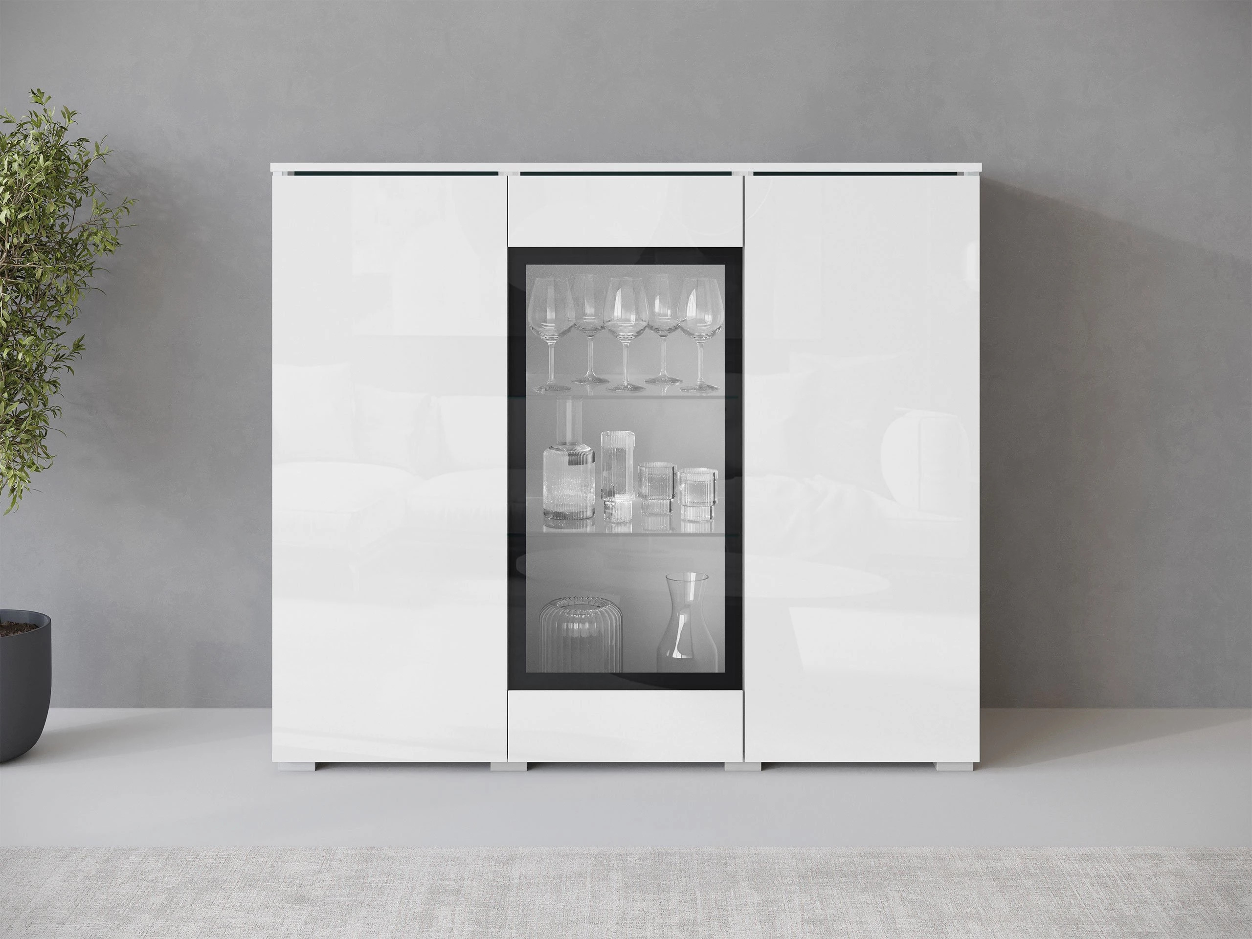 Sideboard Mirfivo 103 (White + Glossy white)