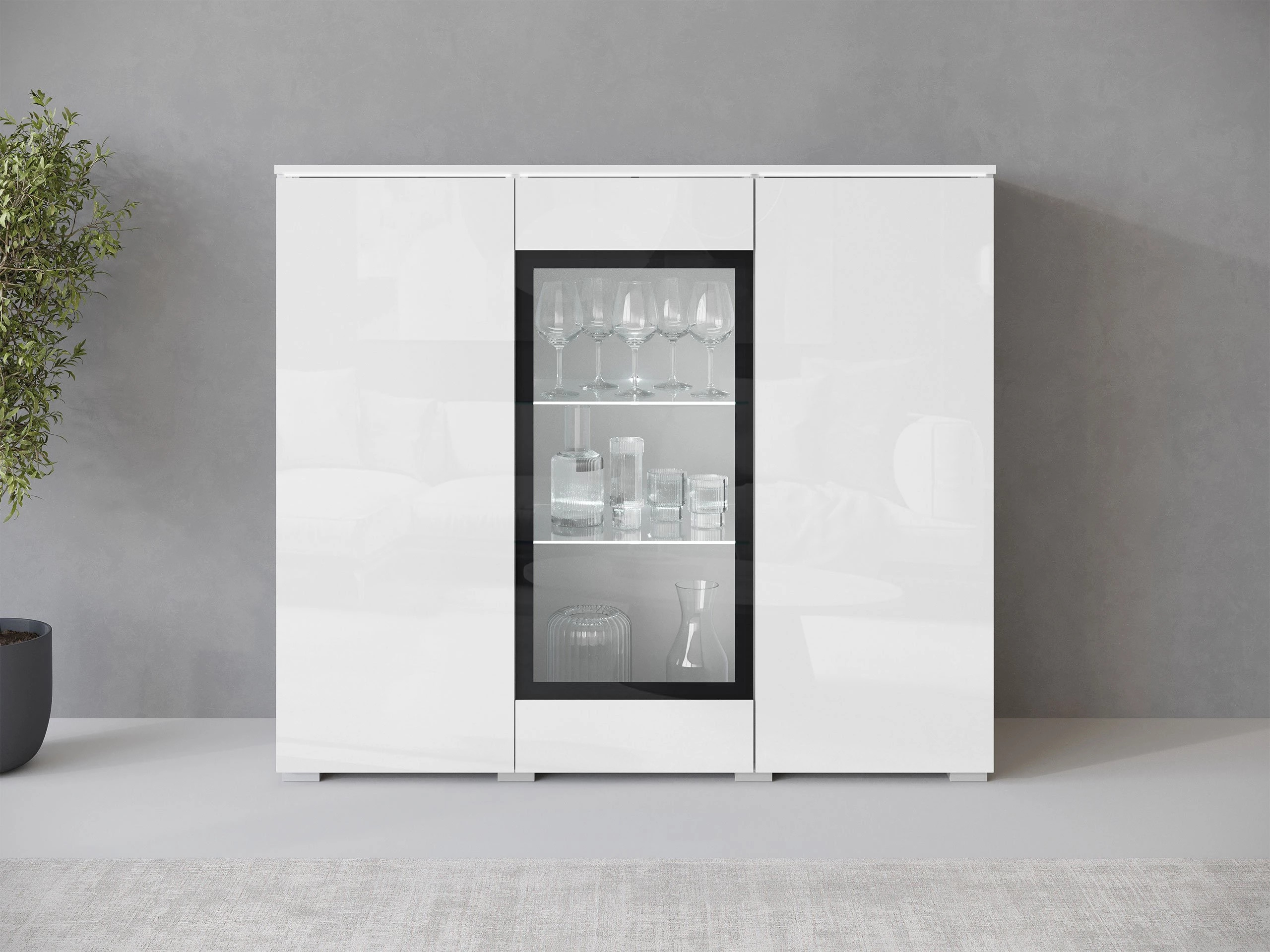 Sideboard Mirfivo 103 (White + Glossy white)