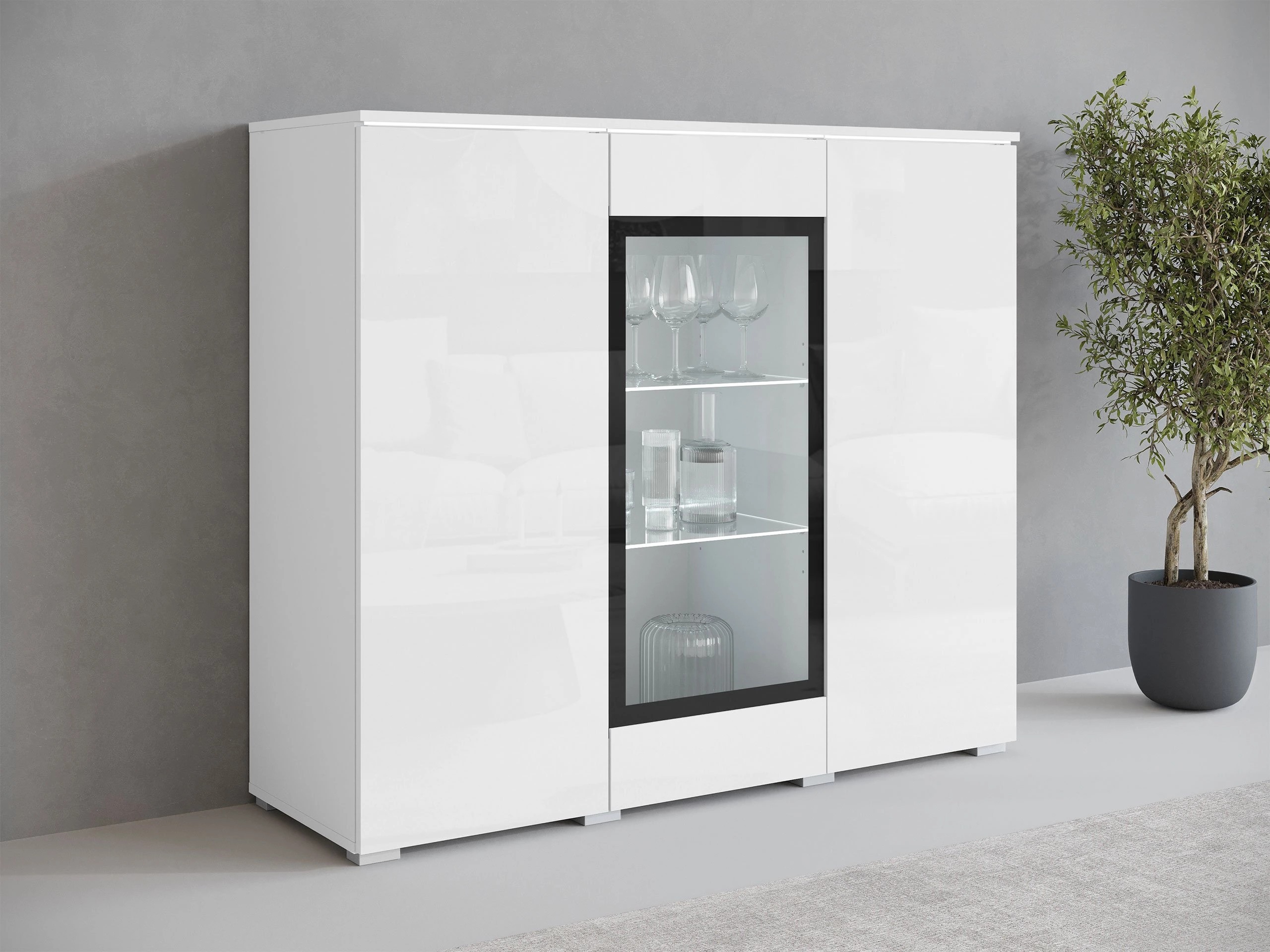 Sideboard Mirfivo 103 (White + Glossy white)