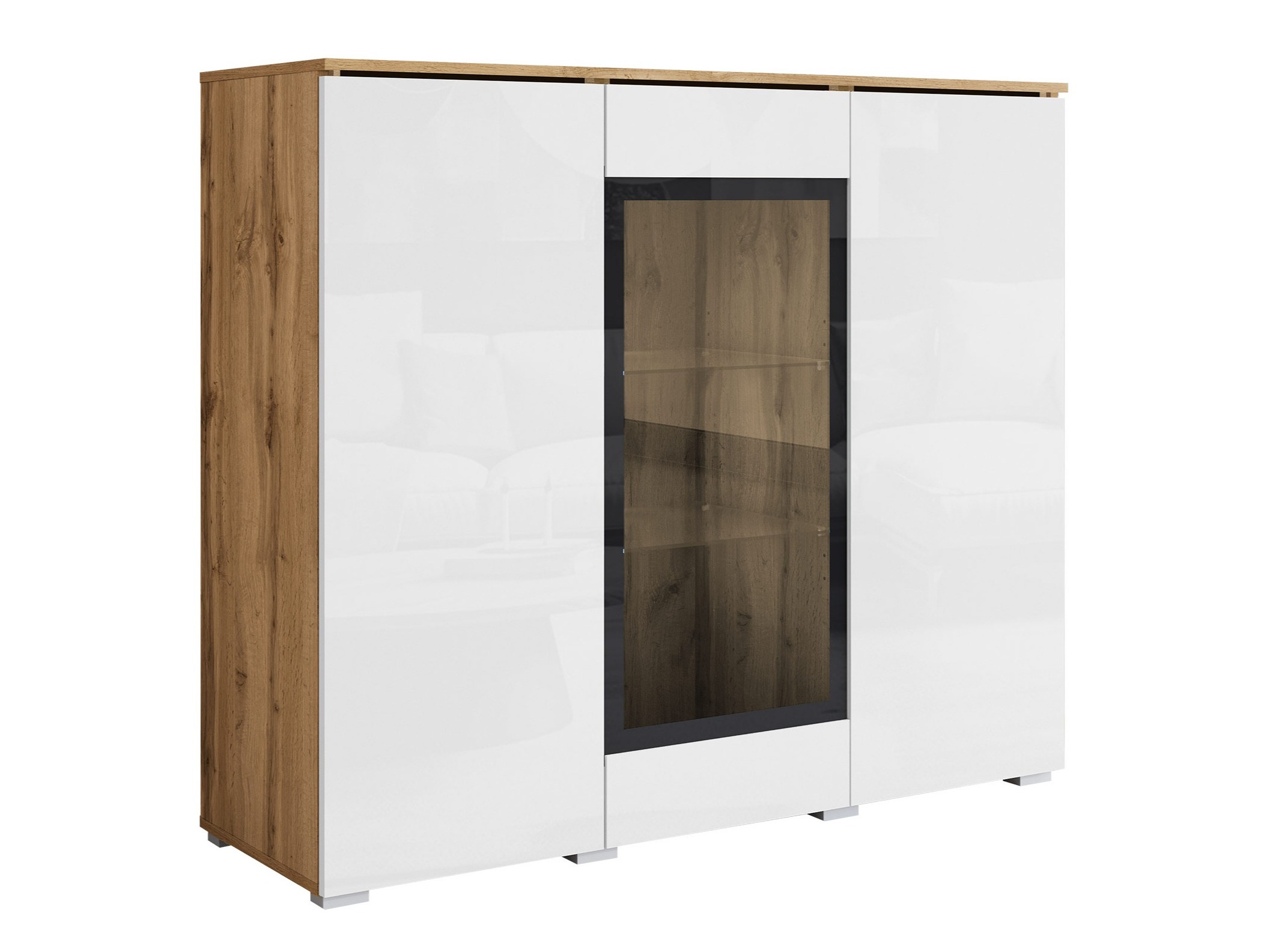 Sideboard Mirfivo 103 (Wotan Oak + Glossy white)
