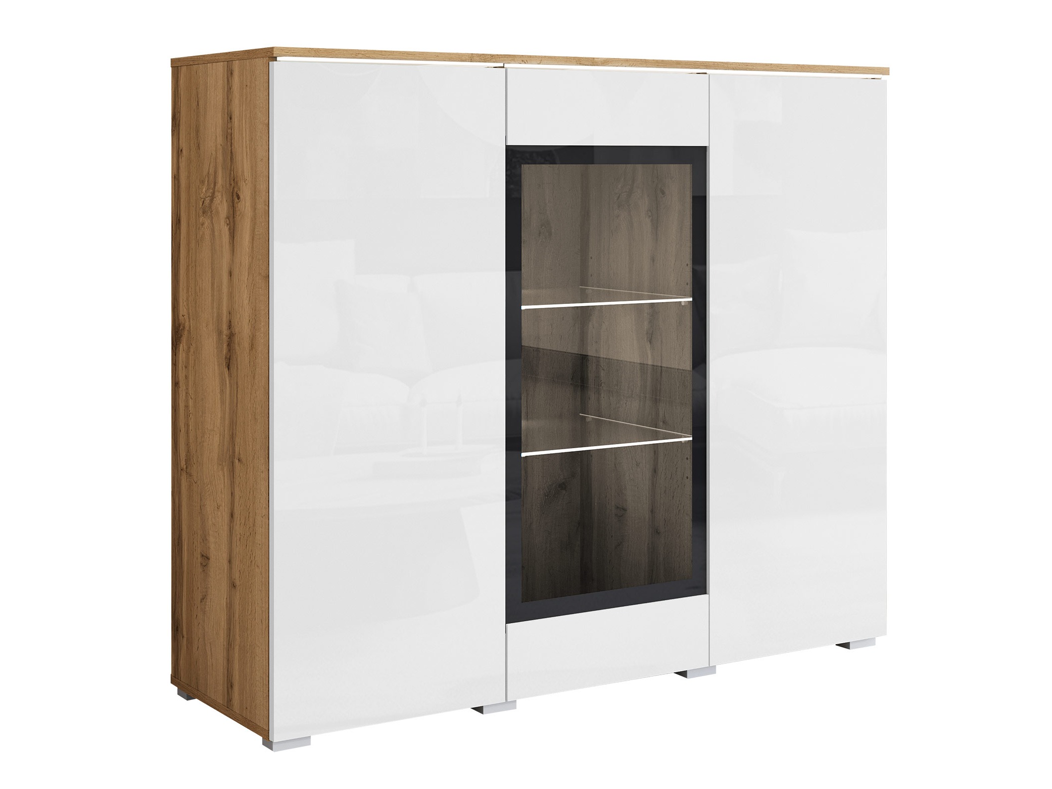 Sideboard Mirfivo 103 (Wotan Oak + Glossy white)
