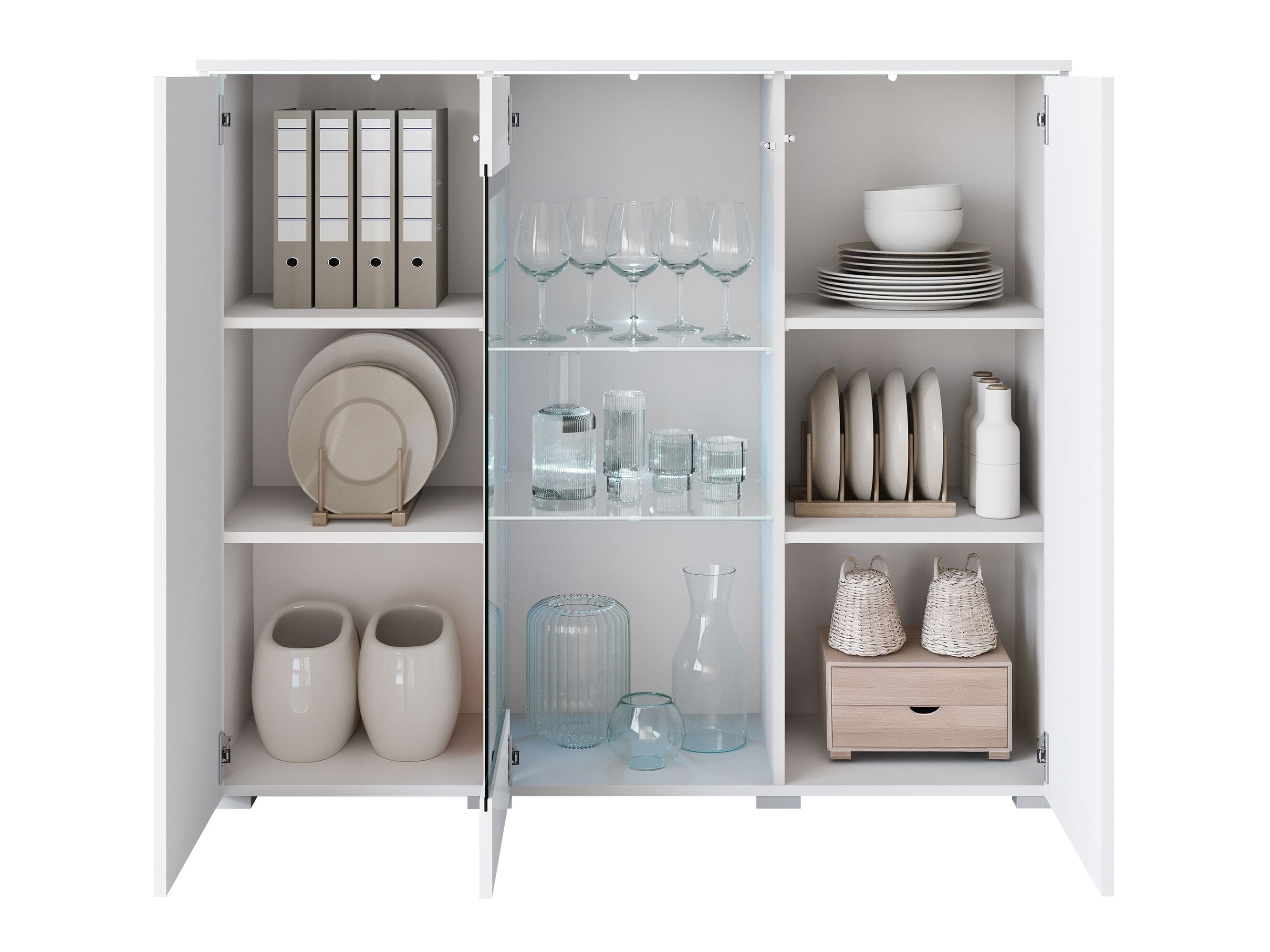 Sideboard Mirfivo 103 (Wotan Oak + Glossy white)