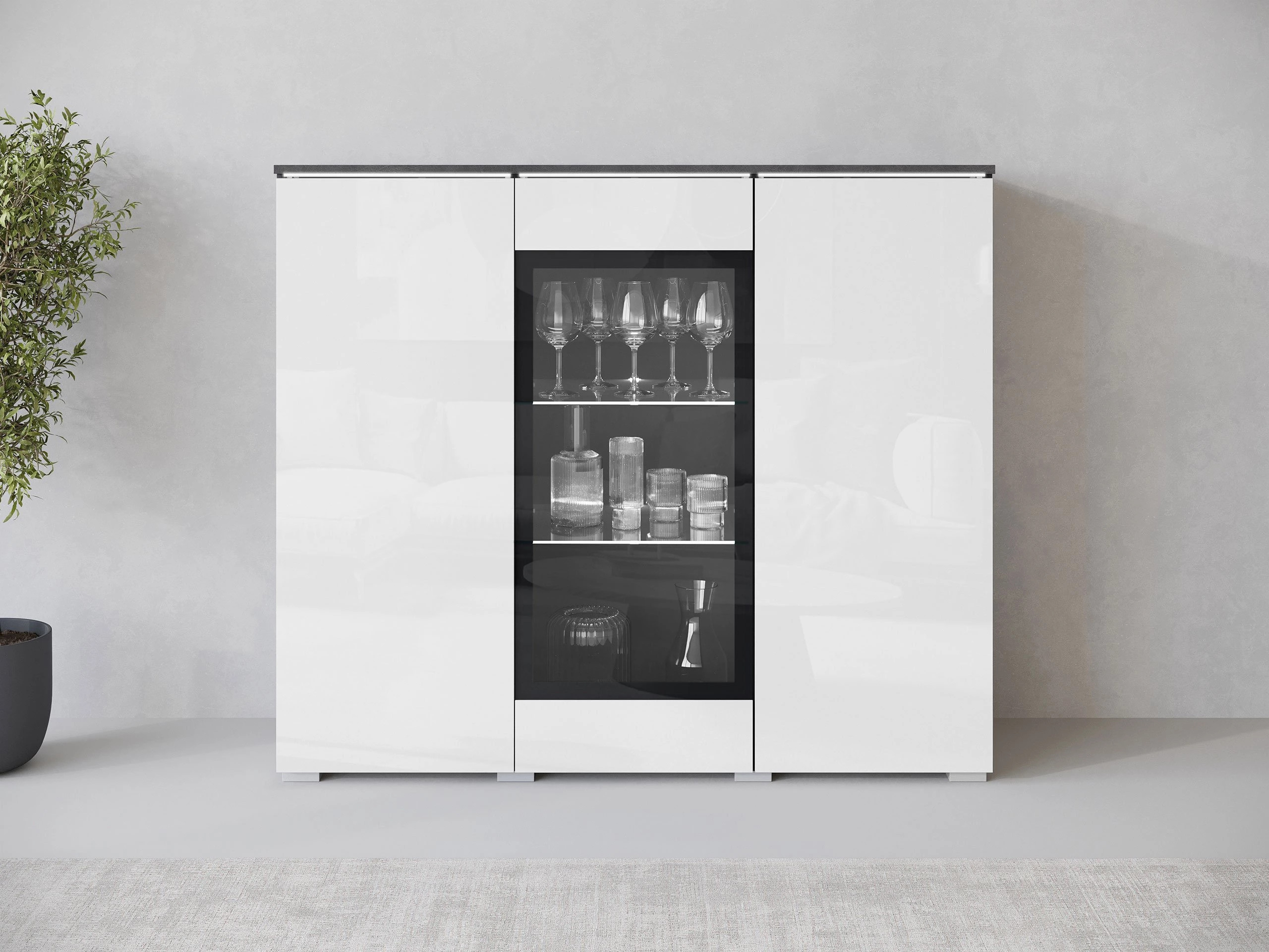 Sideboard Mirfivo 103 (Matera grey + Glossy white)