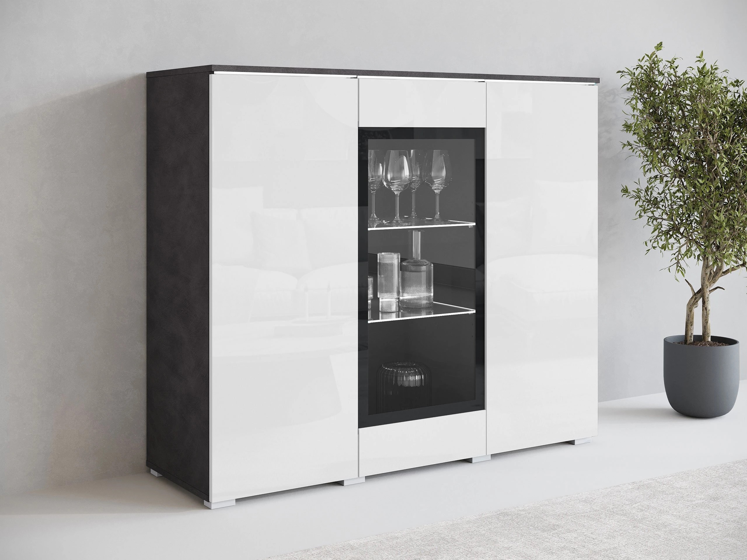 Sideboard Mirfivo 103 (Matera grey + Glossy white)