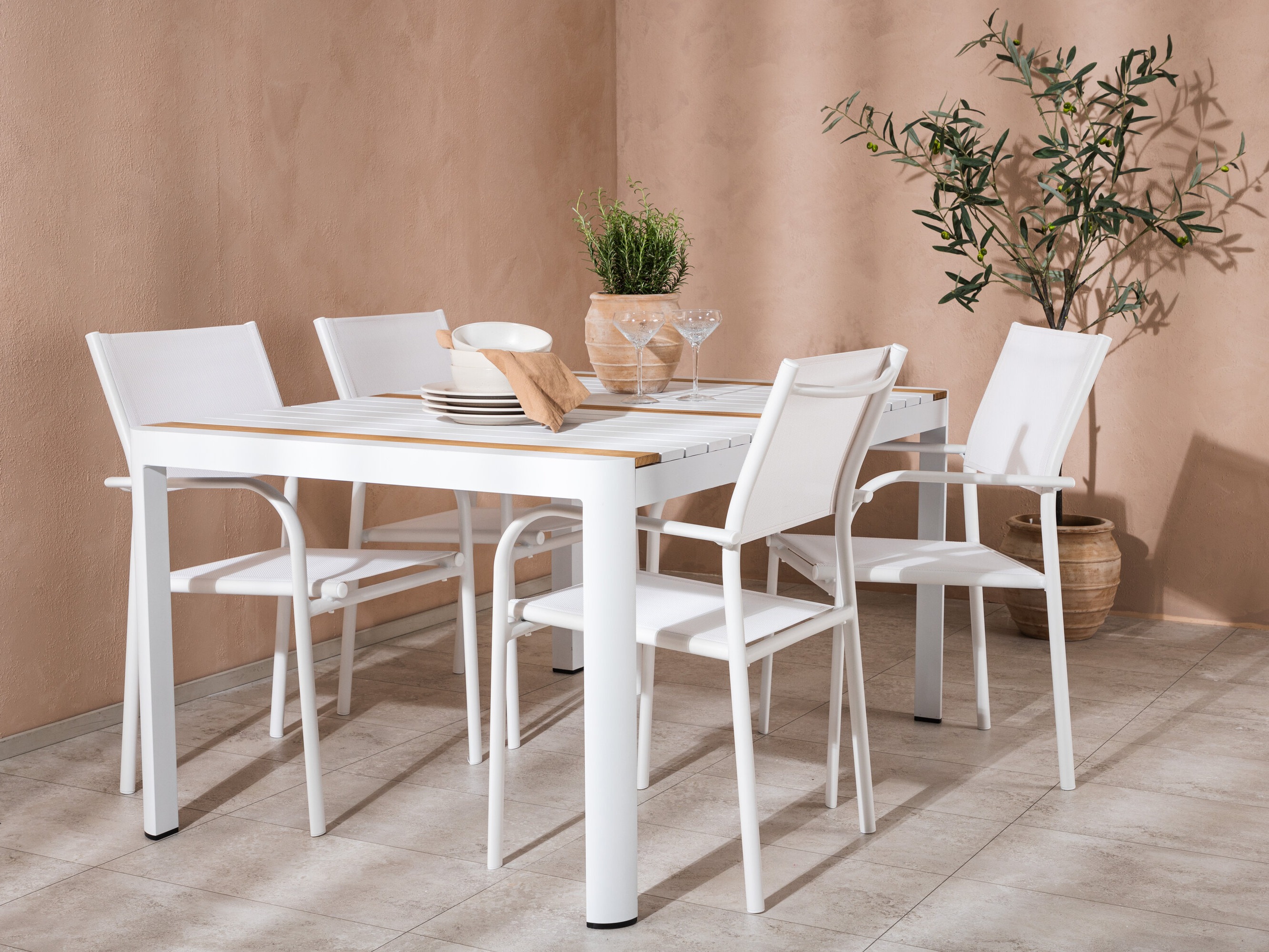 Table and chairs set Dallas 5318 (White + Teak)