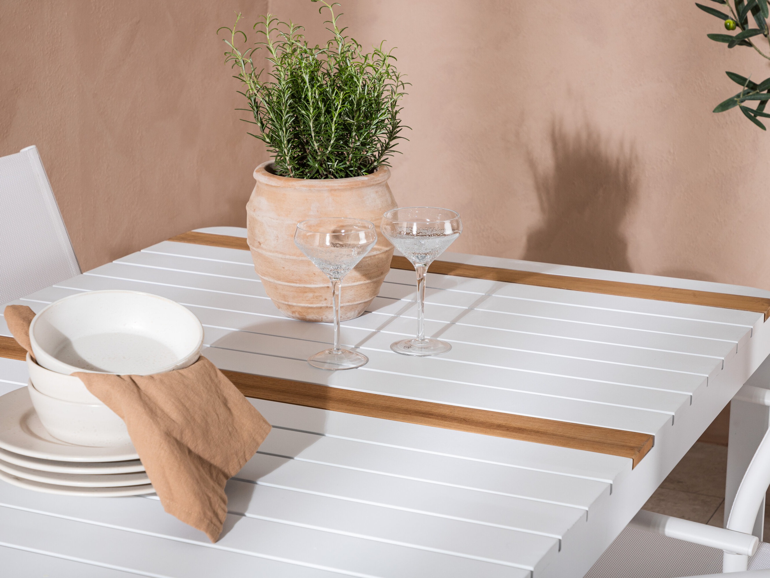 Table and chairs set Dallas 5318 (White + Teak)