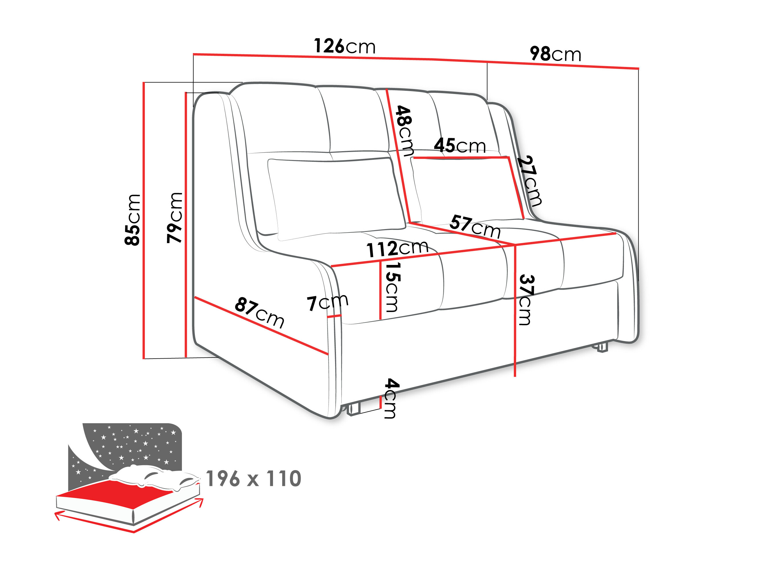Sofa bed Columbus 255 (Sereno 687)