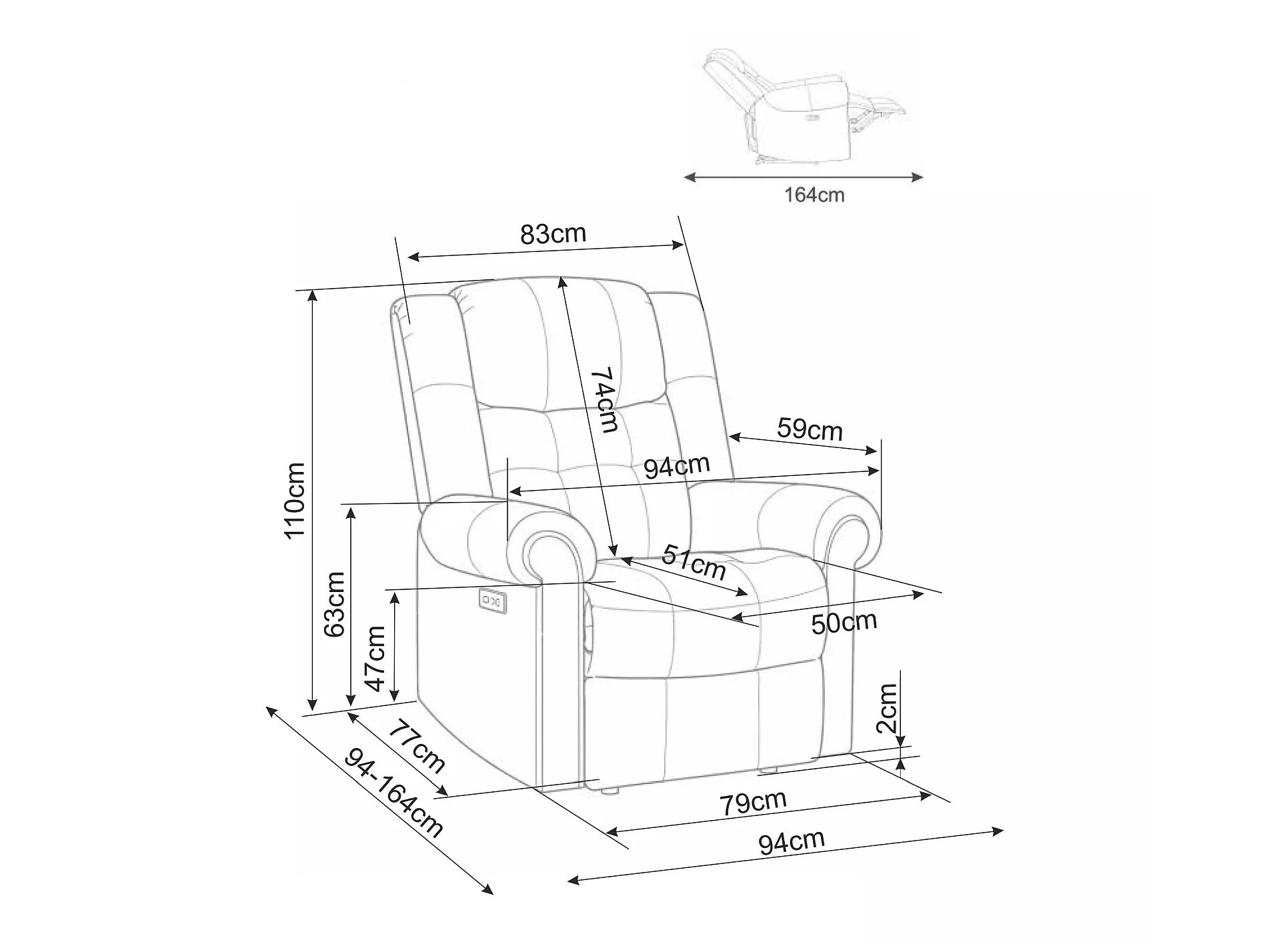 Armchair recliner Detroit 966 (Raven 30)