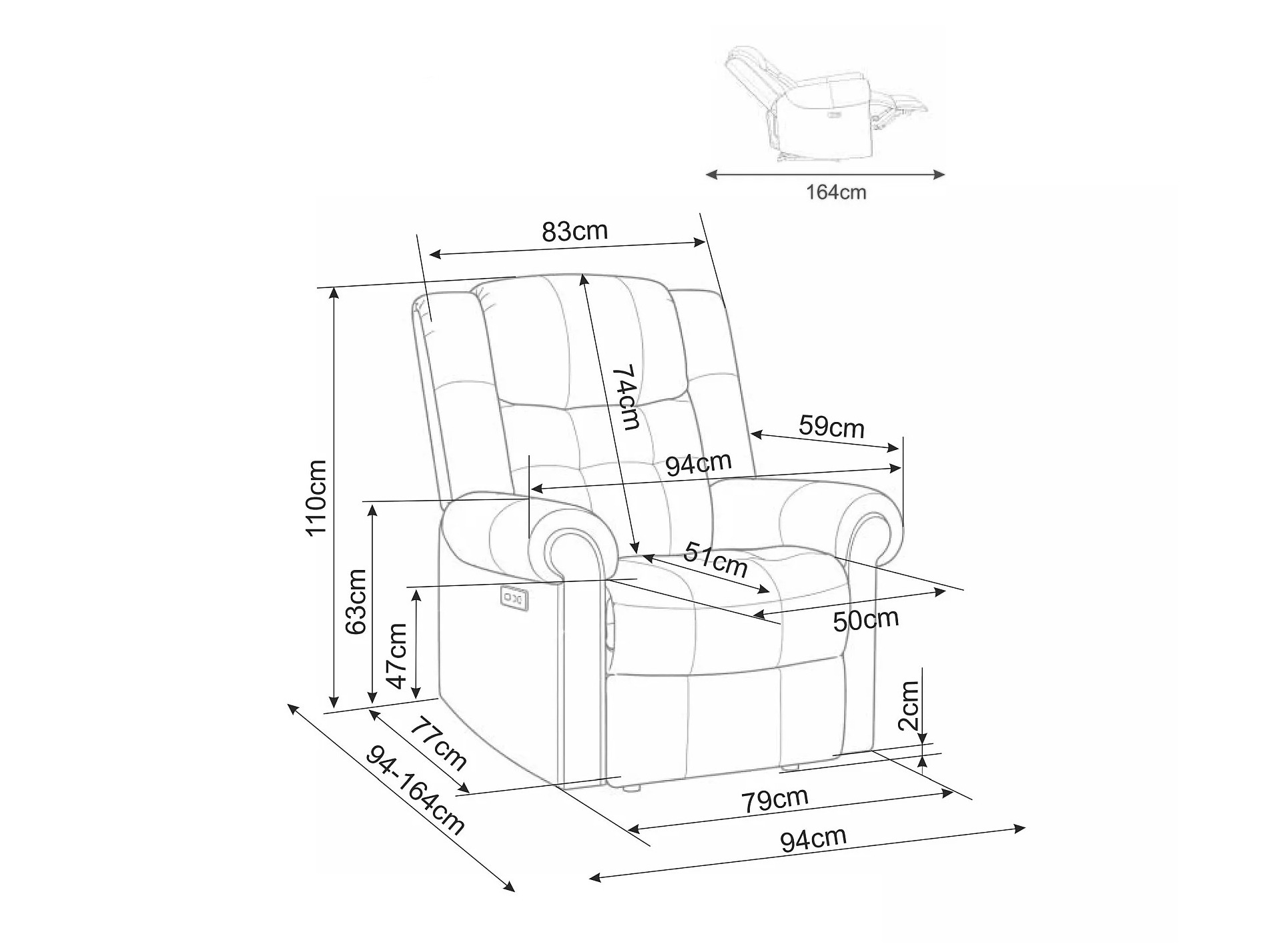Recliner armchair Detroit 966 (Raven 07)