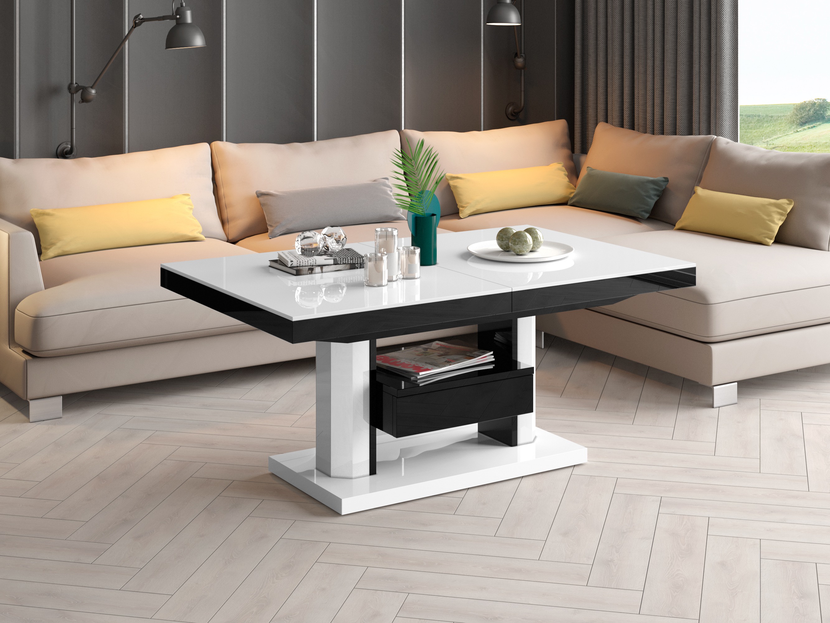 Coffee table transformer Hoboken 100 (Glossy white + Glossy black)