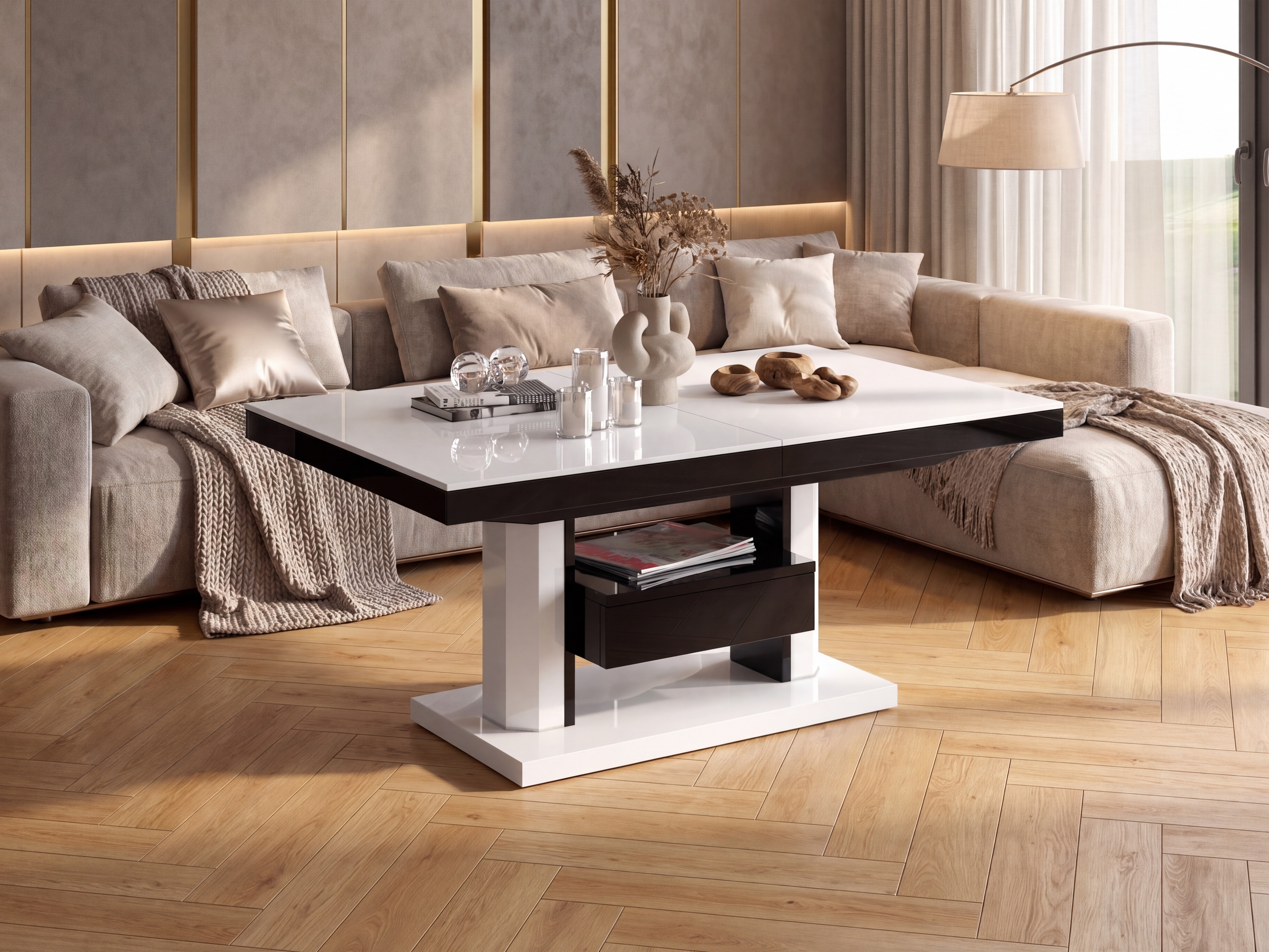 Coffee table transformer Hoboken 100 (Glossy white + Glossy black)