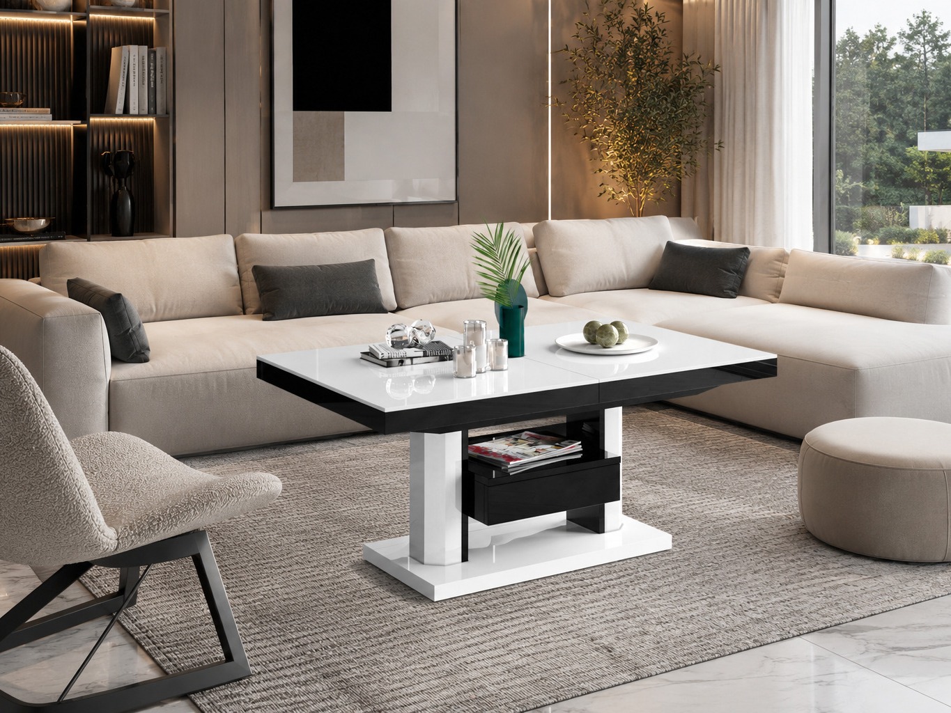 Coffee table transformer Hoboken 100 (Glossy white + Glossy black)