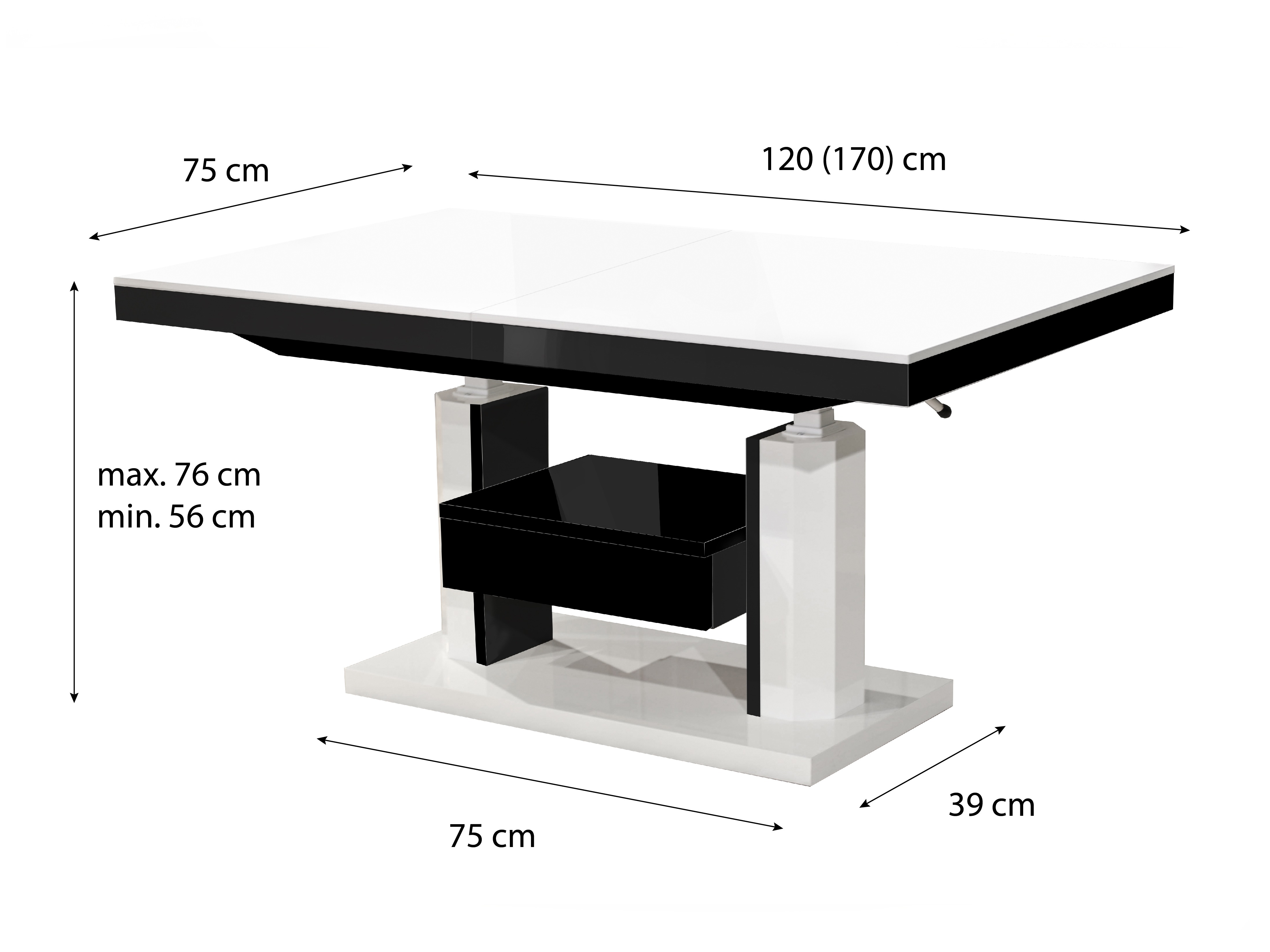 Coffee table transformer Hoboken 100 (Glossy white + Glossy black)