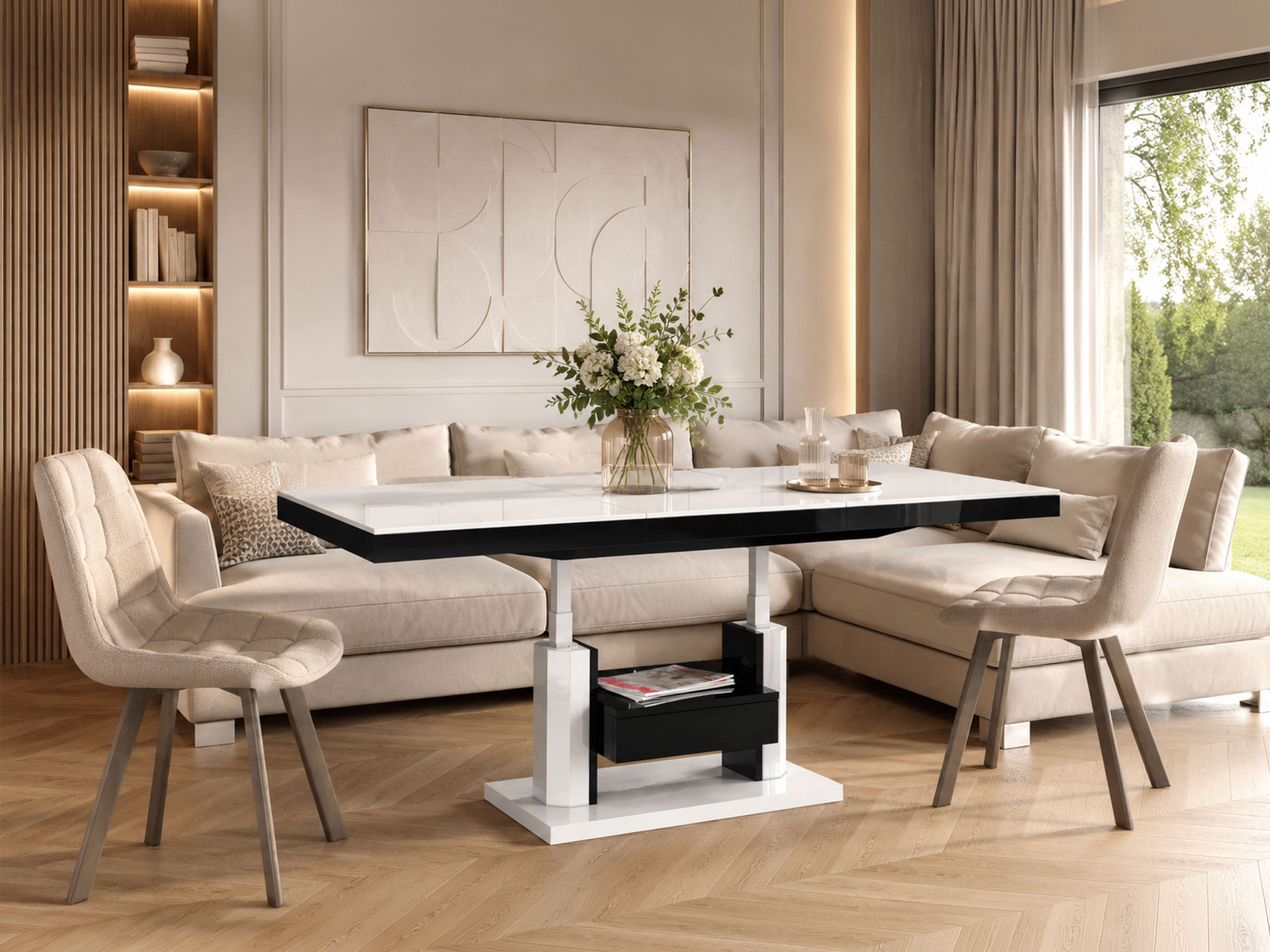 Coffee table transformer Hoboken 100 (Glossy white + Glossy black)