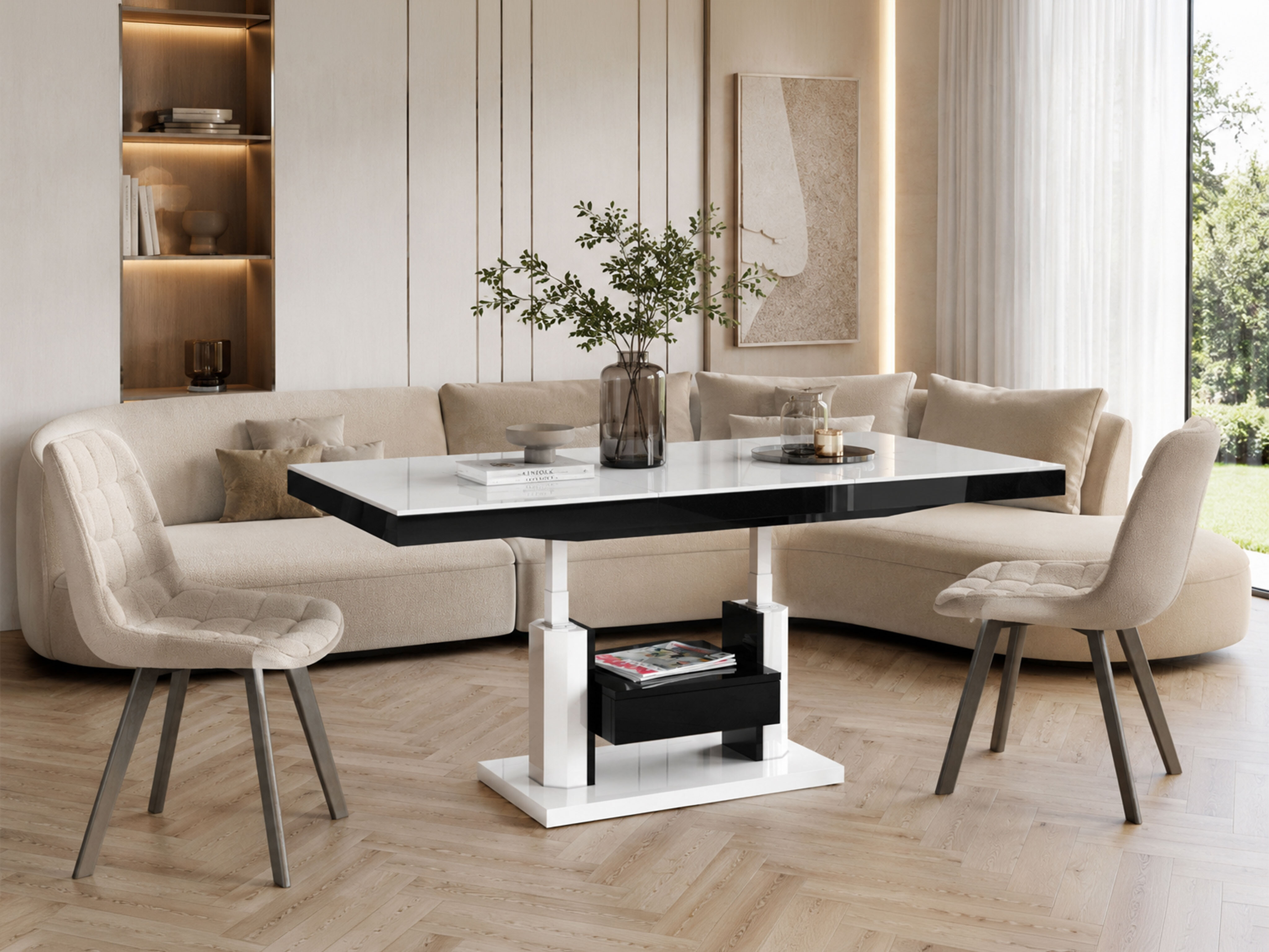 Coffee table transformer Hoboken 100 (Glossy white + Glossy black)