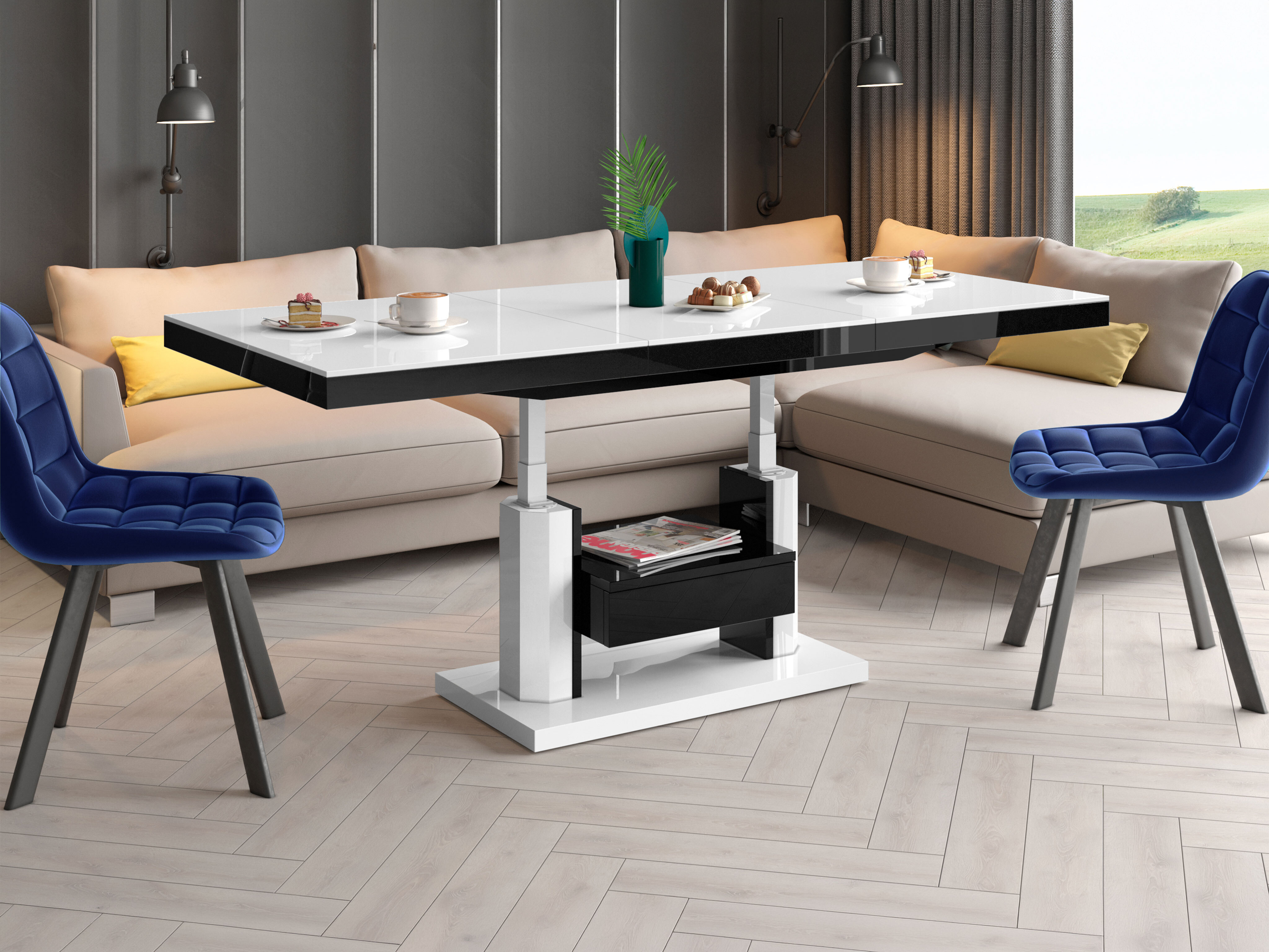 Coffee table transformer Hoboken 100 (Glossy white + Glossy black)