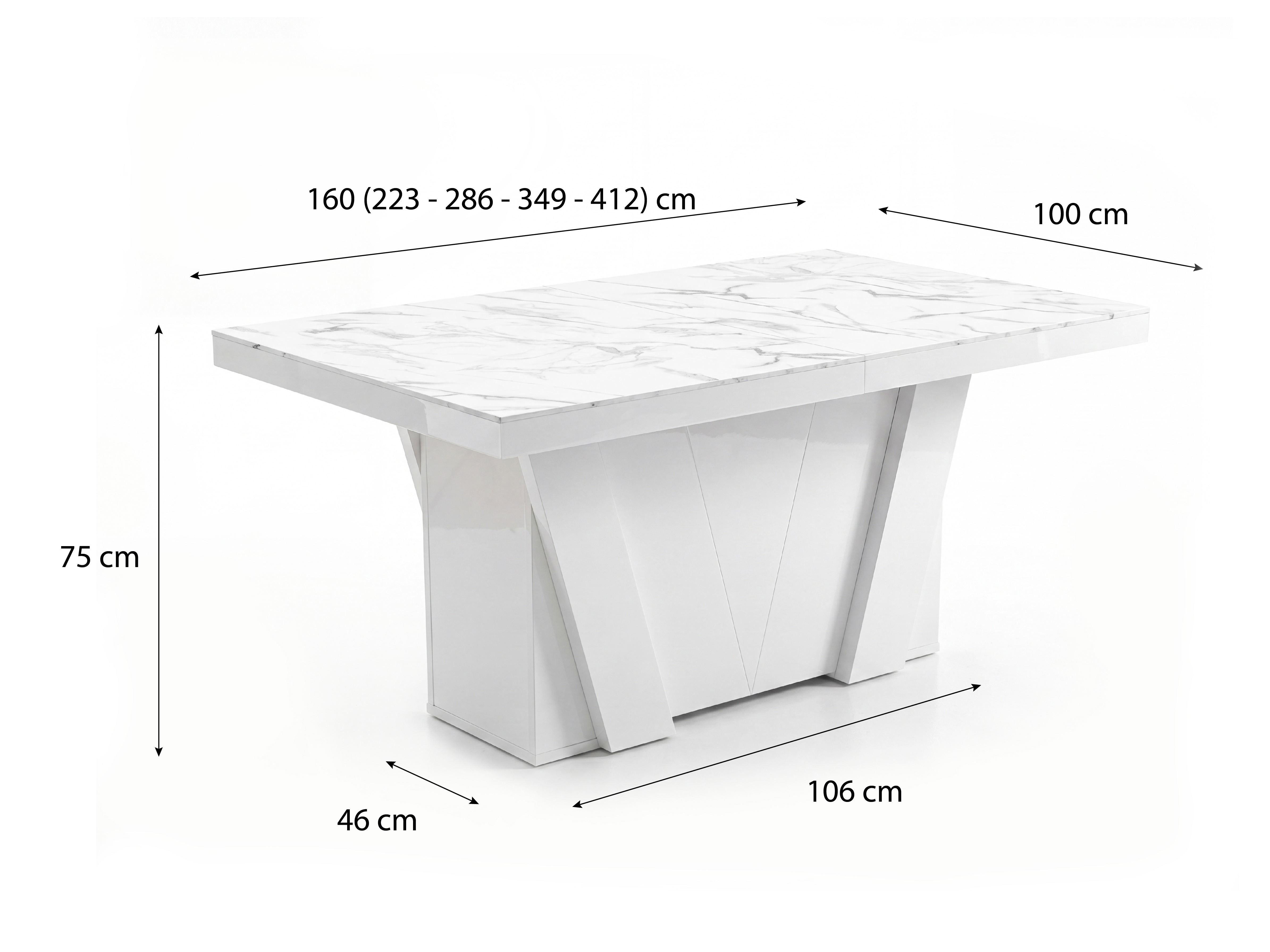 Table Hoboken 101 (White marble + Glossy white)