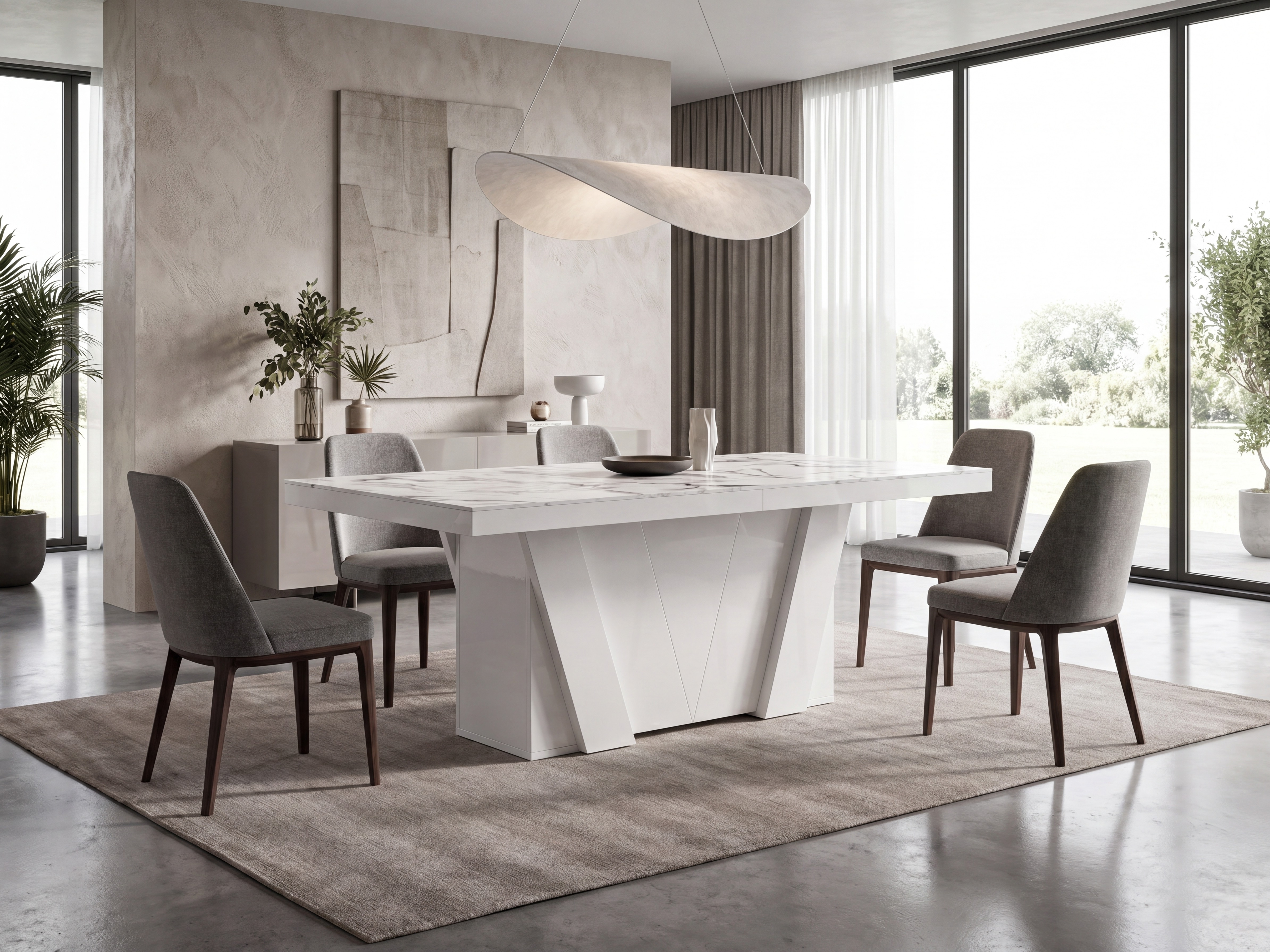 Table Hoboken 101 (White marble + Glossy white)