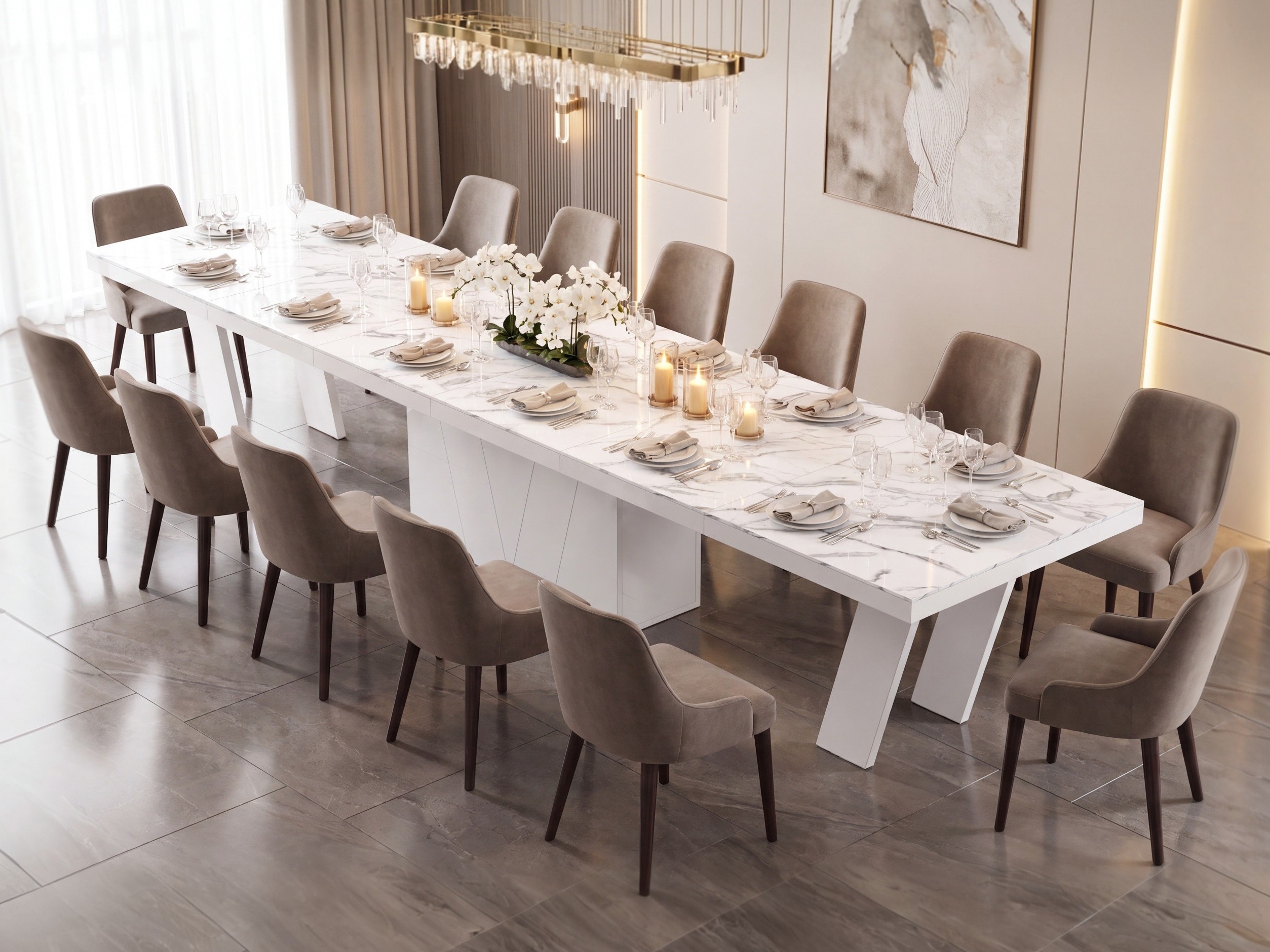 Table Hoboken 101 (White marble + Glossy white)