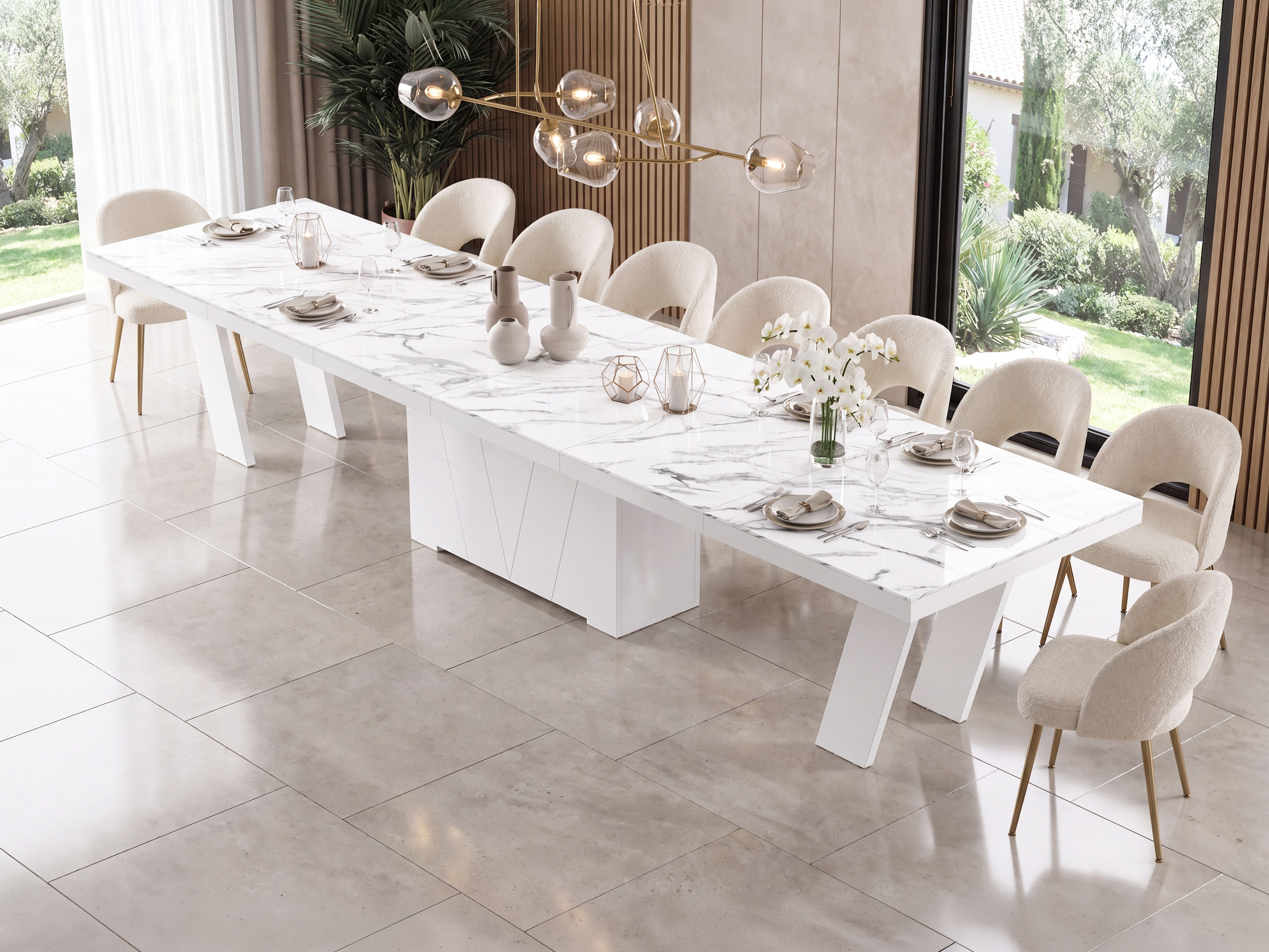 Table Hoboken 101 (White marble + Glossy white)