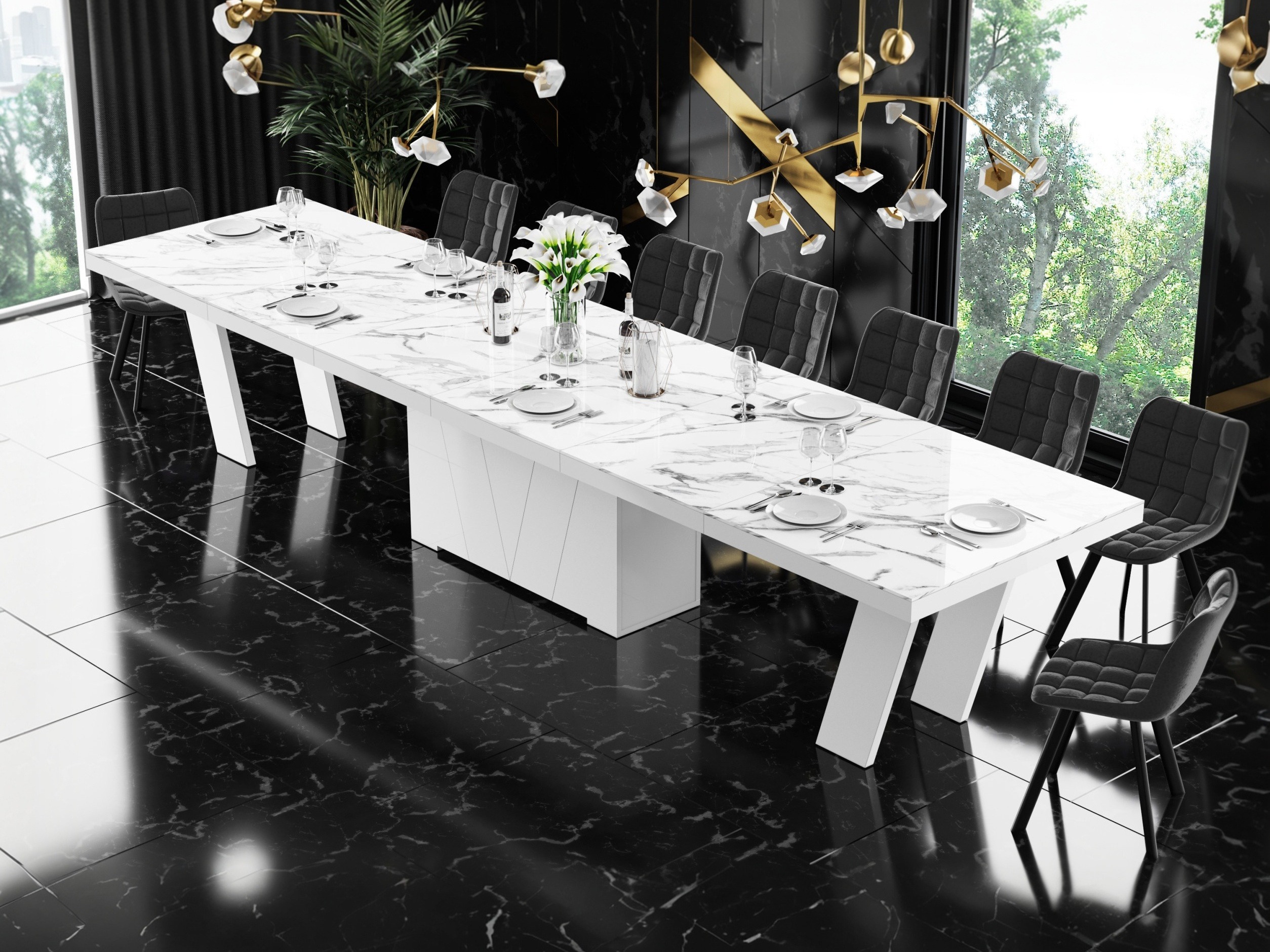 Table Hoboken 101 (White marble + Glossy white)