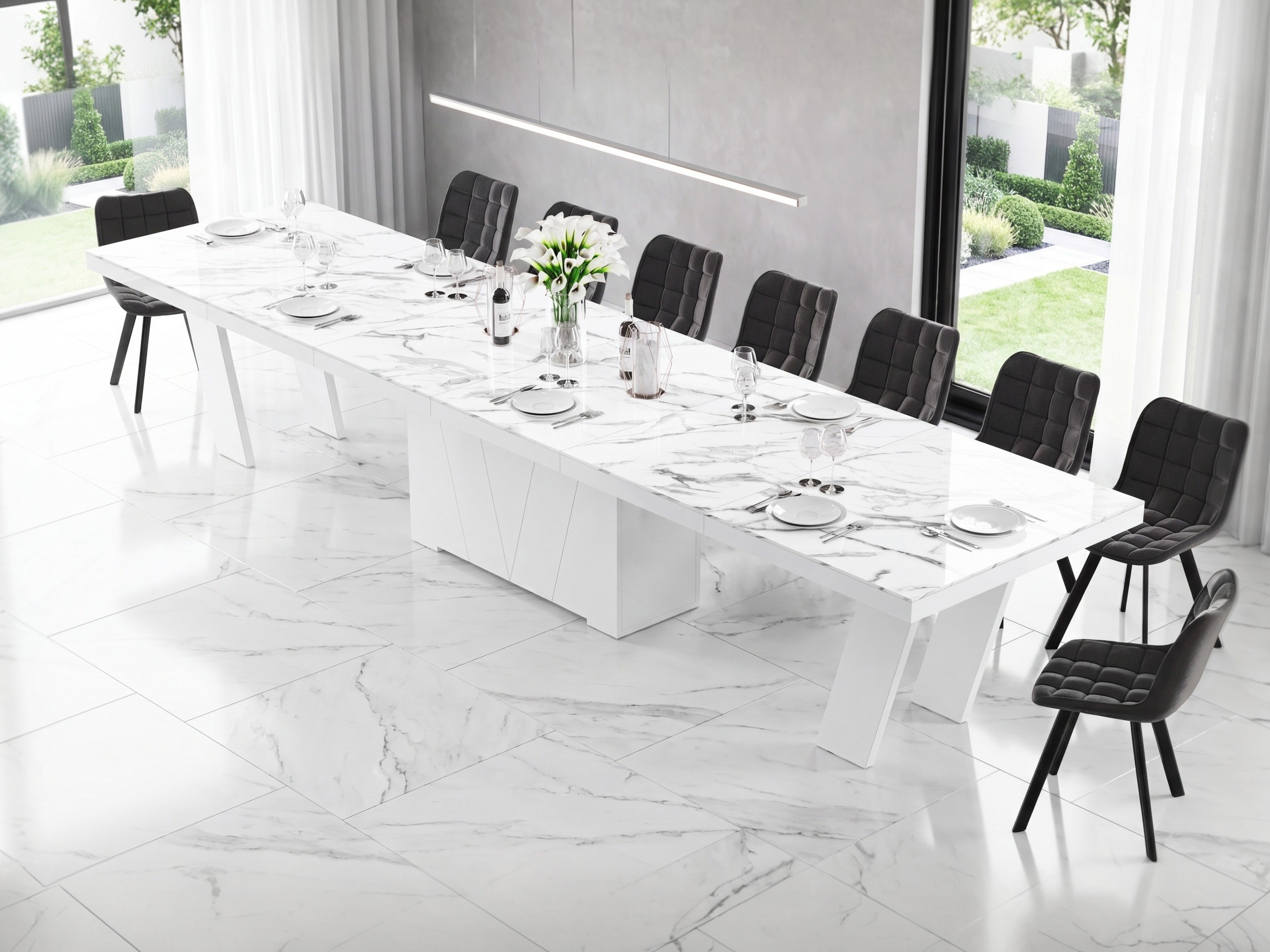 Table Hoboken 101 (White marble + Glossy white)
