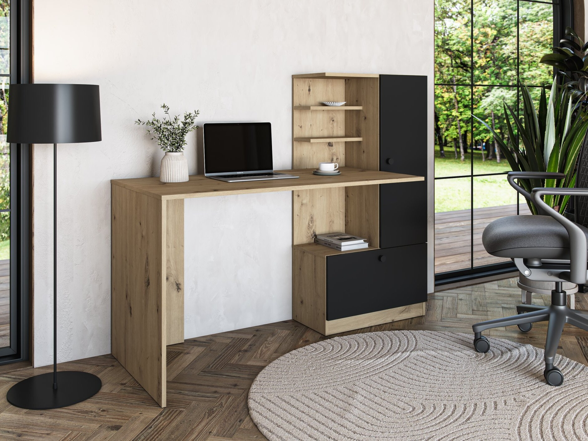 Desk Houston 2148 (Black + Artisan oak)