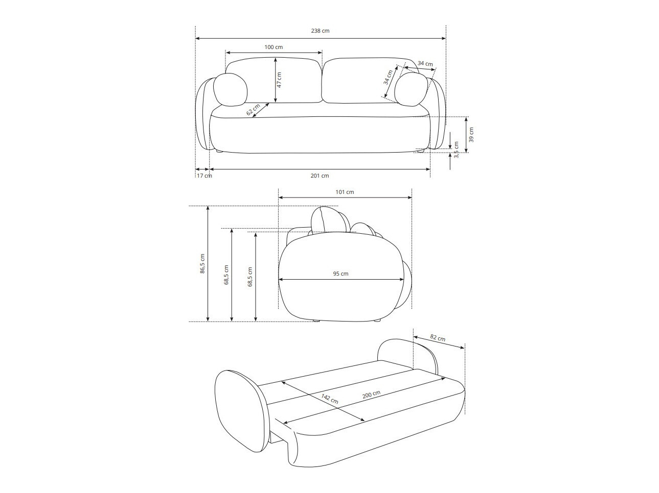 Sofa bed Kingston 139 (Aragon 79)