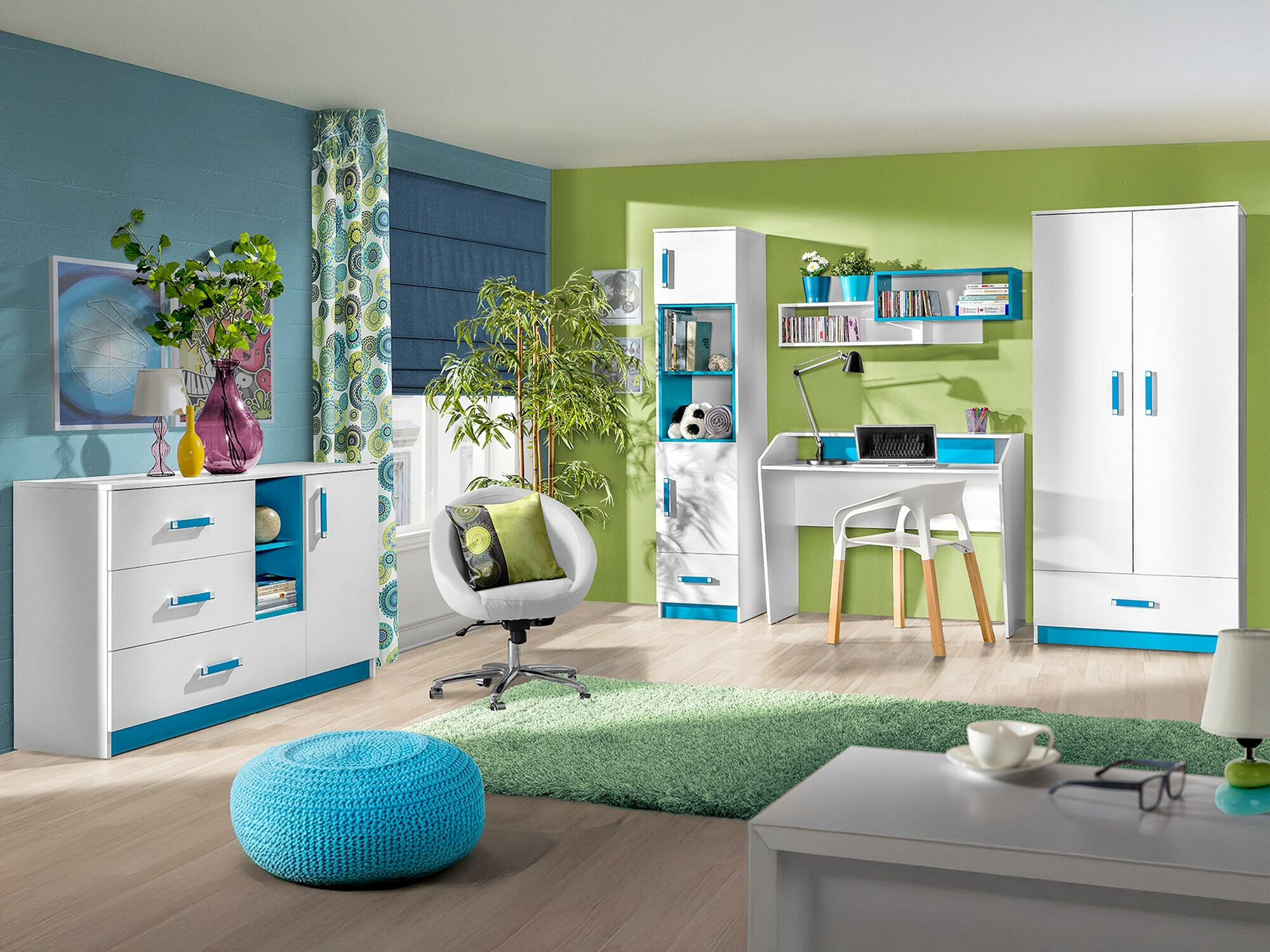 Chest of drawers Sorviru 101 (White + Turquoise)