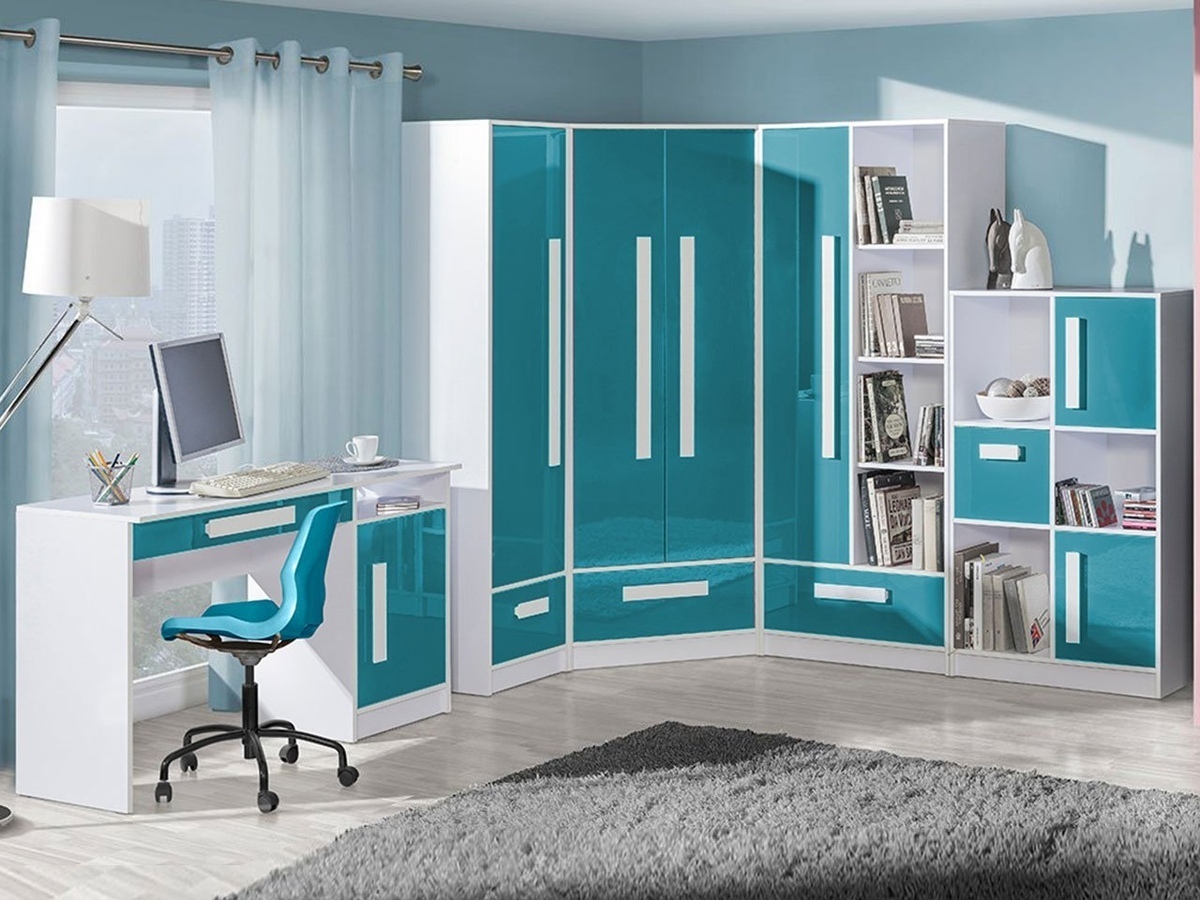 Desk Merevari 100 (White + Glossy Turquoise)