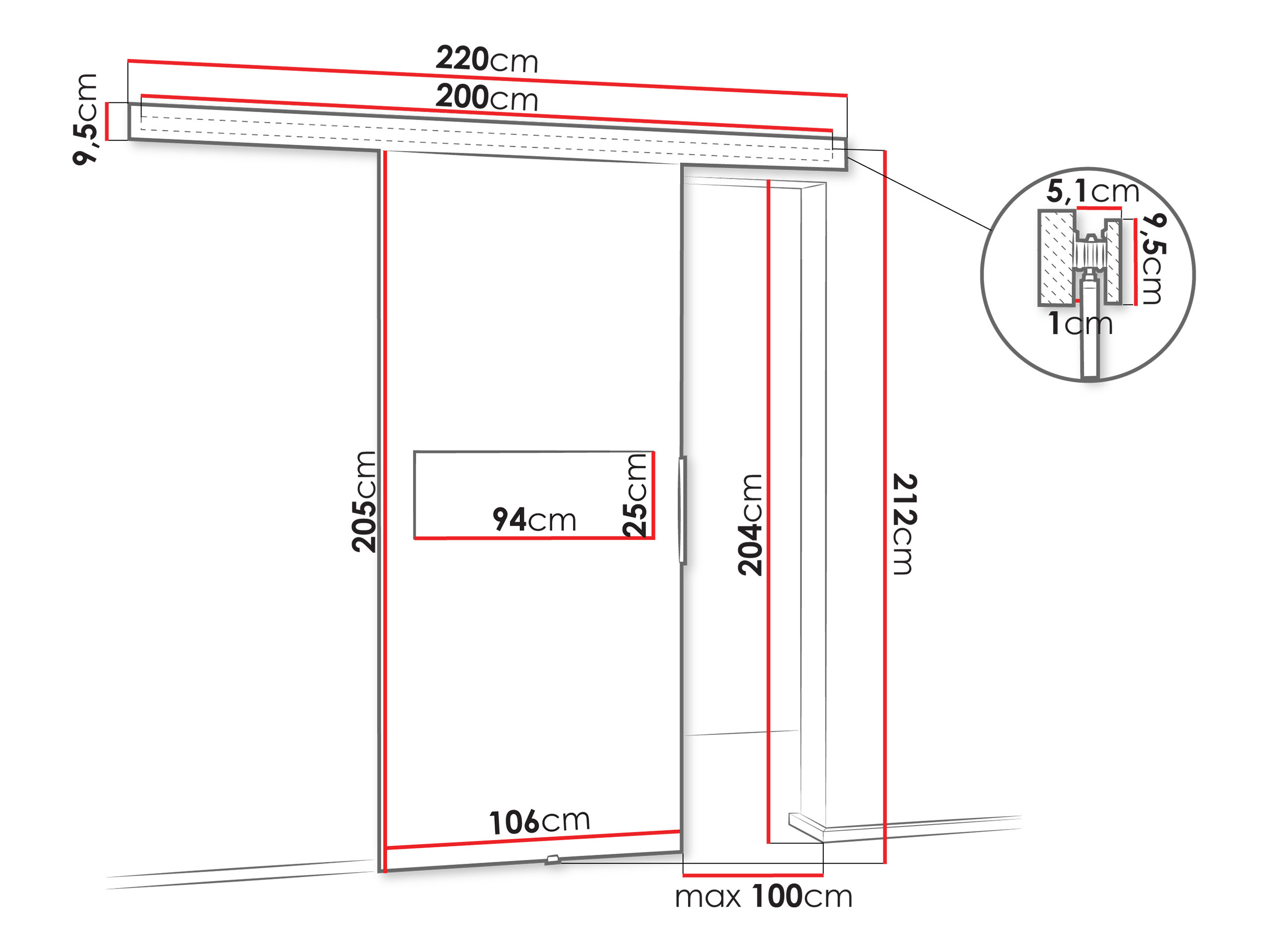 Sliding door Dover 127 (Dark ash + Black)