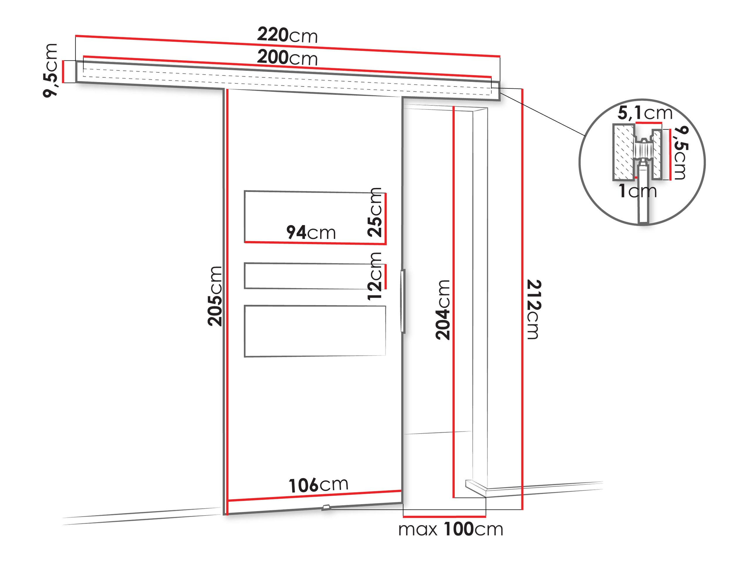 Sliding door Dover 140 (Dark ash + Black)