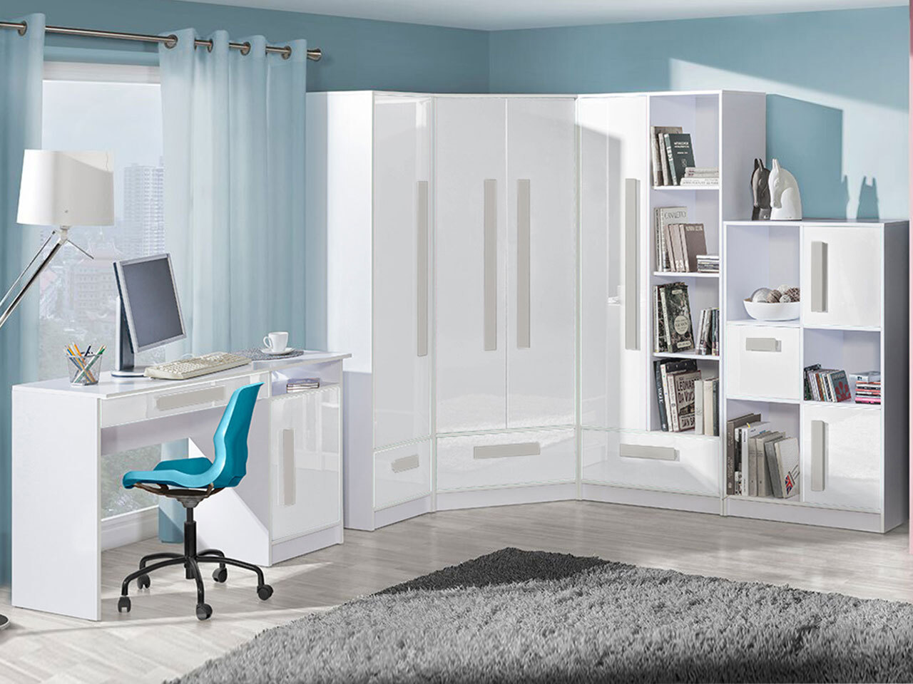 Wall shelf Merevari 106 (White + Glossy white)