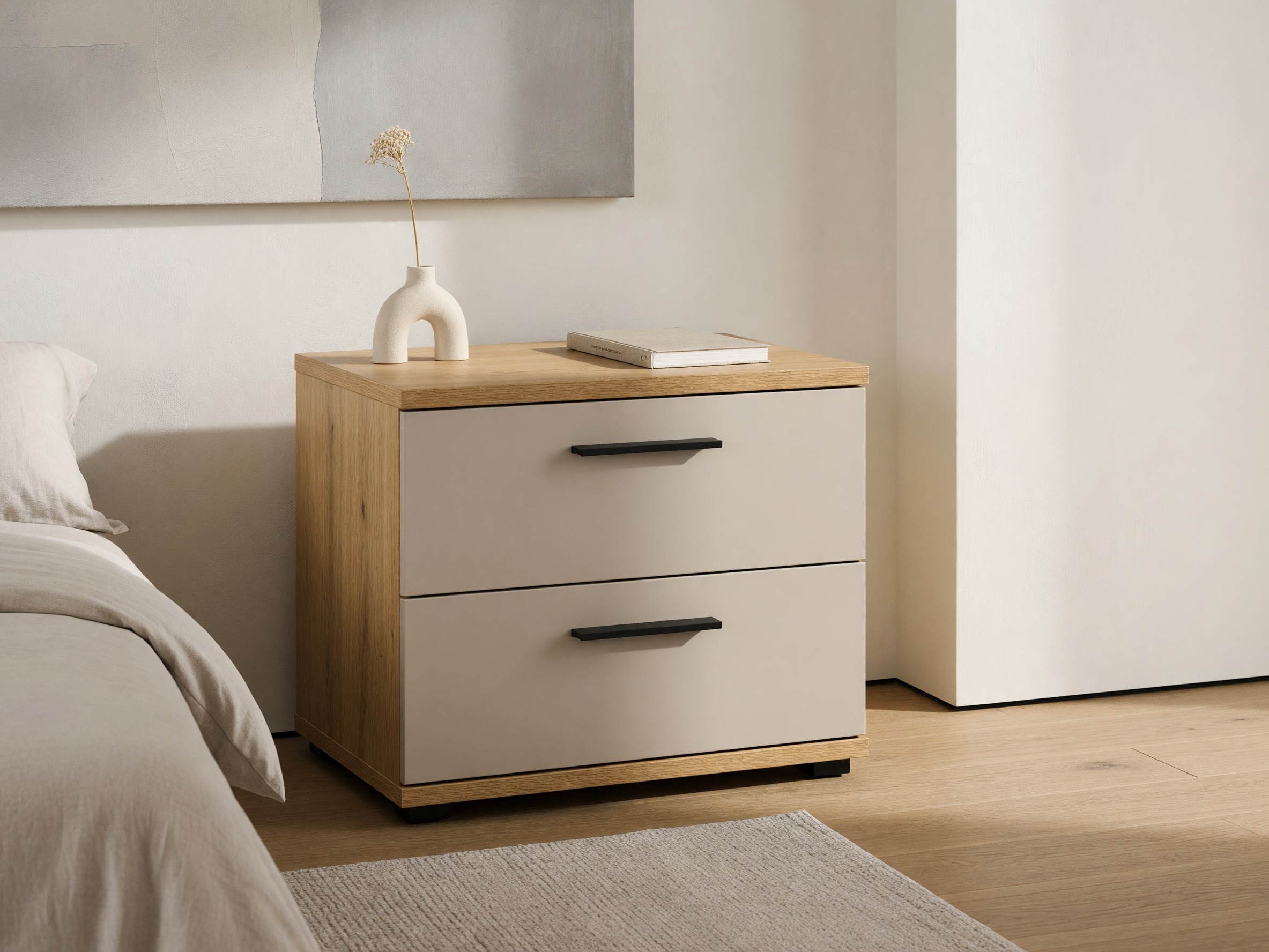 Bedside table Livcali 100 (Artisan oak + Cashmere)