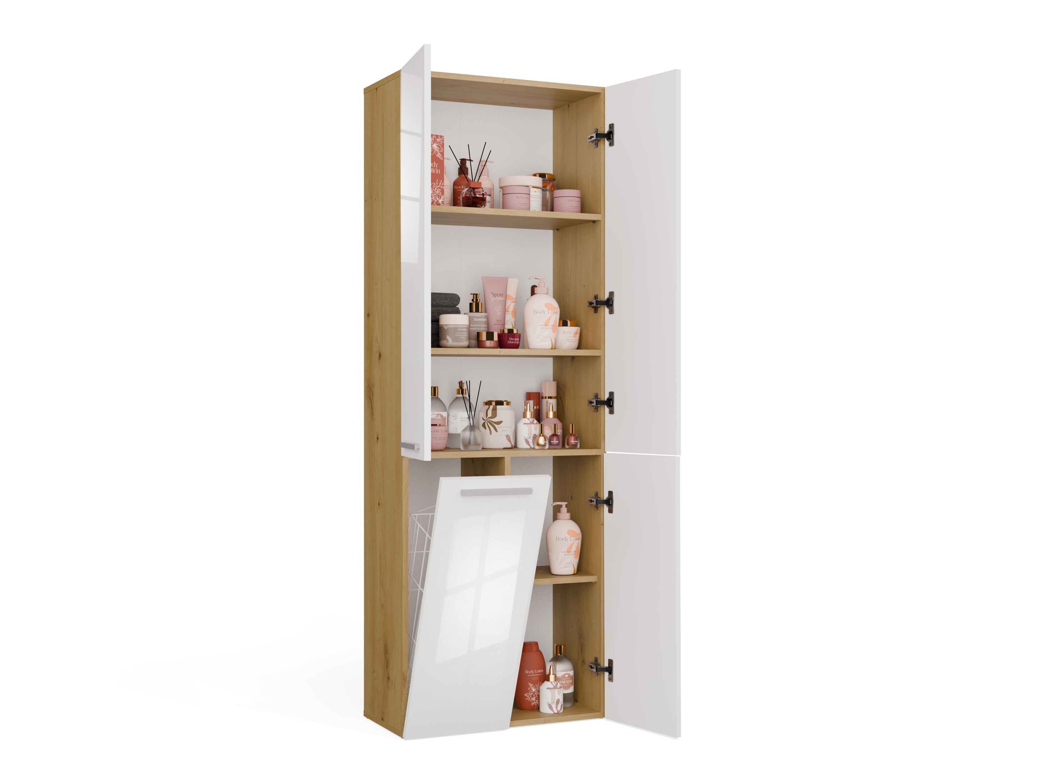 Standing bathroom cabinet Nolmaru 100 (Artisan oak + Glossy white)