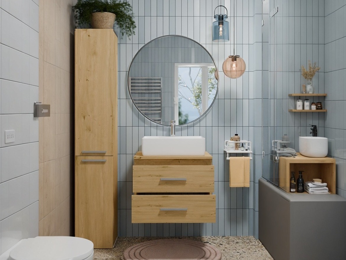 Wall-mounted bathroom cabinet for washbasin Nolmaru 112 (Artisan oak)