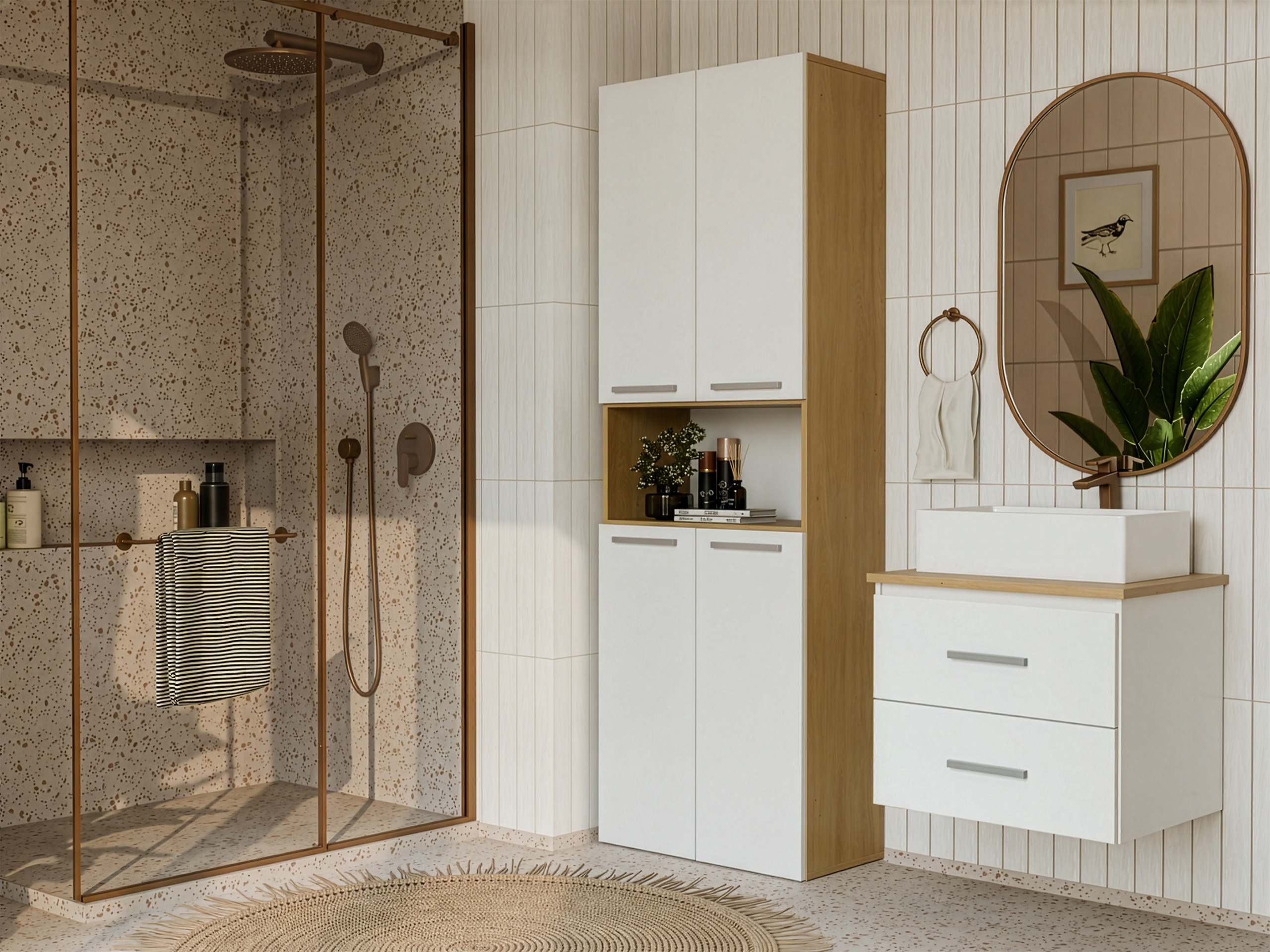 Wall-mounted bathroom cabinet for washbasin Nolmaru 112 (White + Artisan oak)