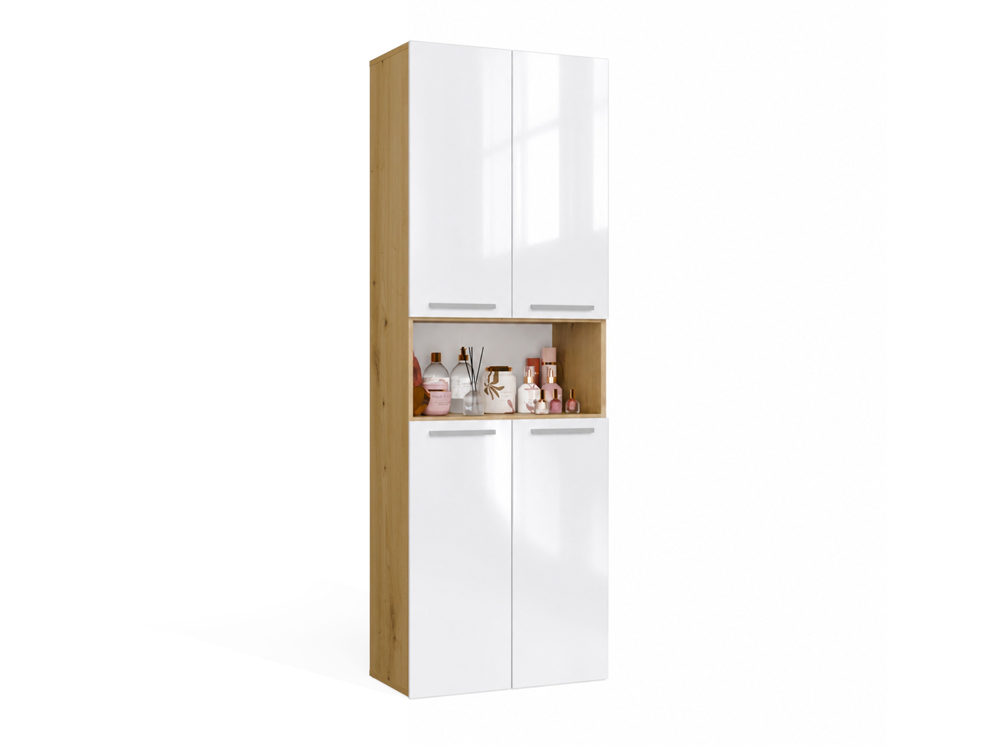 Standing bathroom cabinet Nolmaru 101 (Artisan oak + Glossy white)