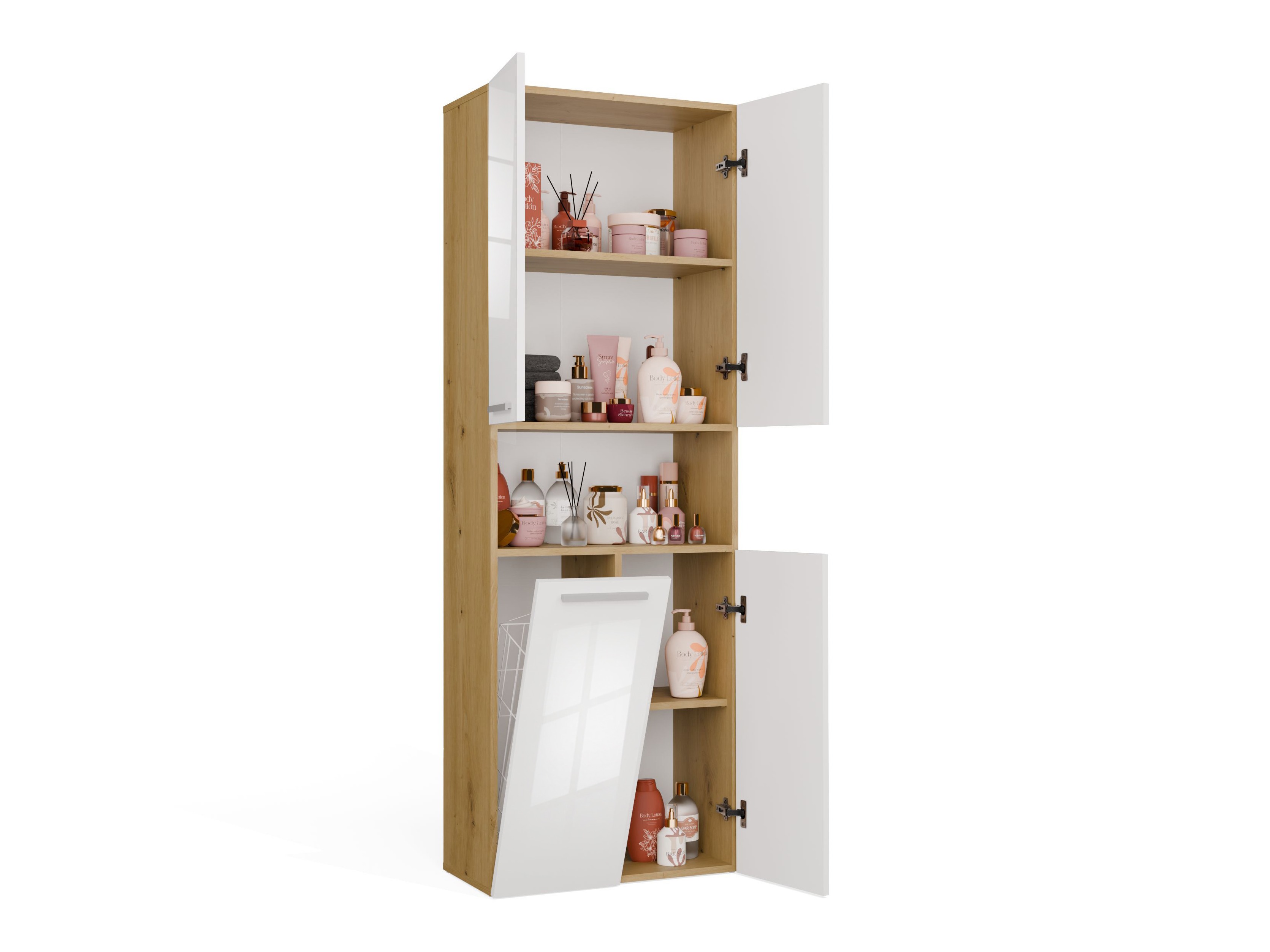 Standing bathroom cabinet Nolmaru 101 (Artisan oak + Glossy white)