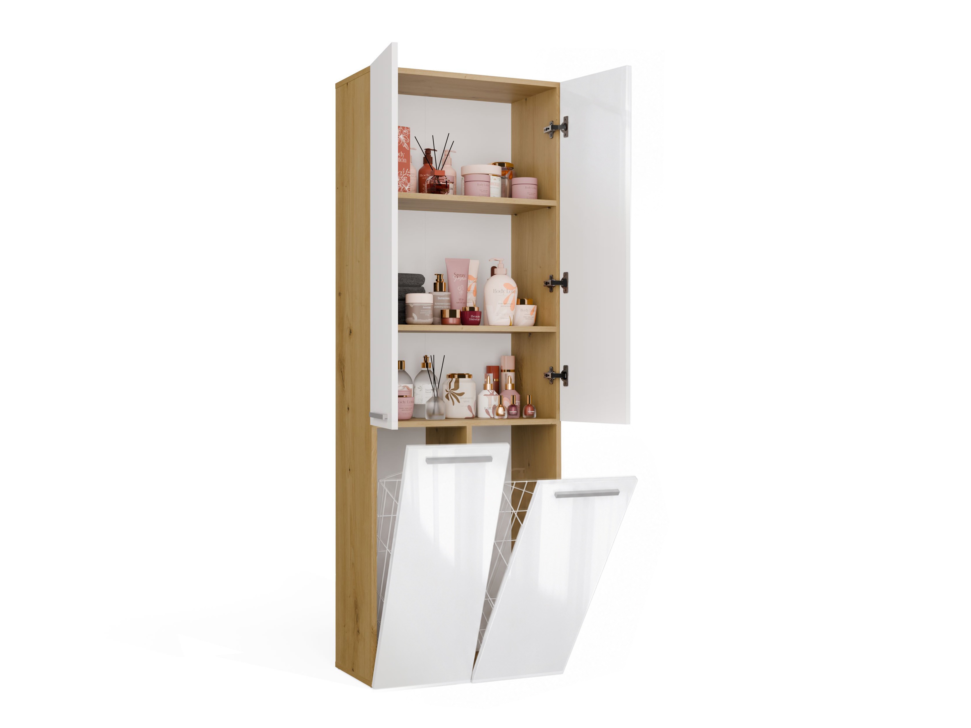 Standing bathroom cabinet Nolmaru 102 (Artisan oak + Glossy white)