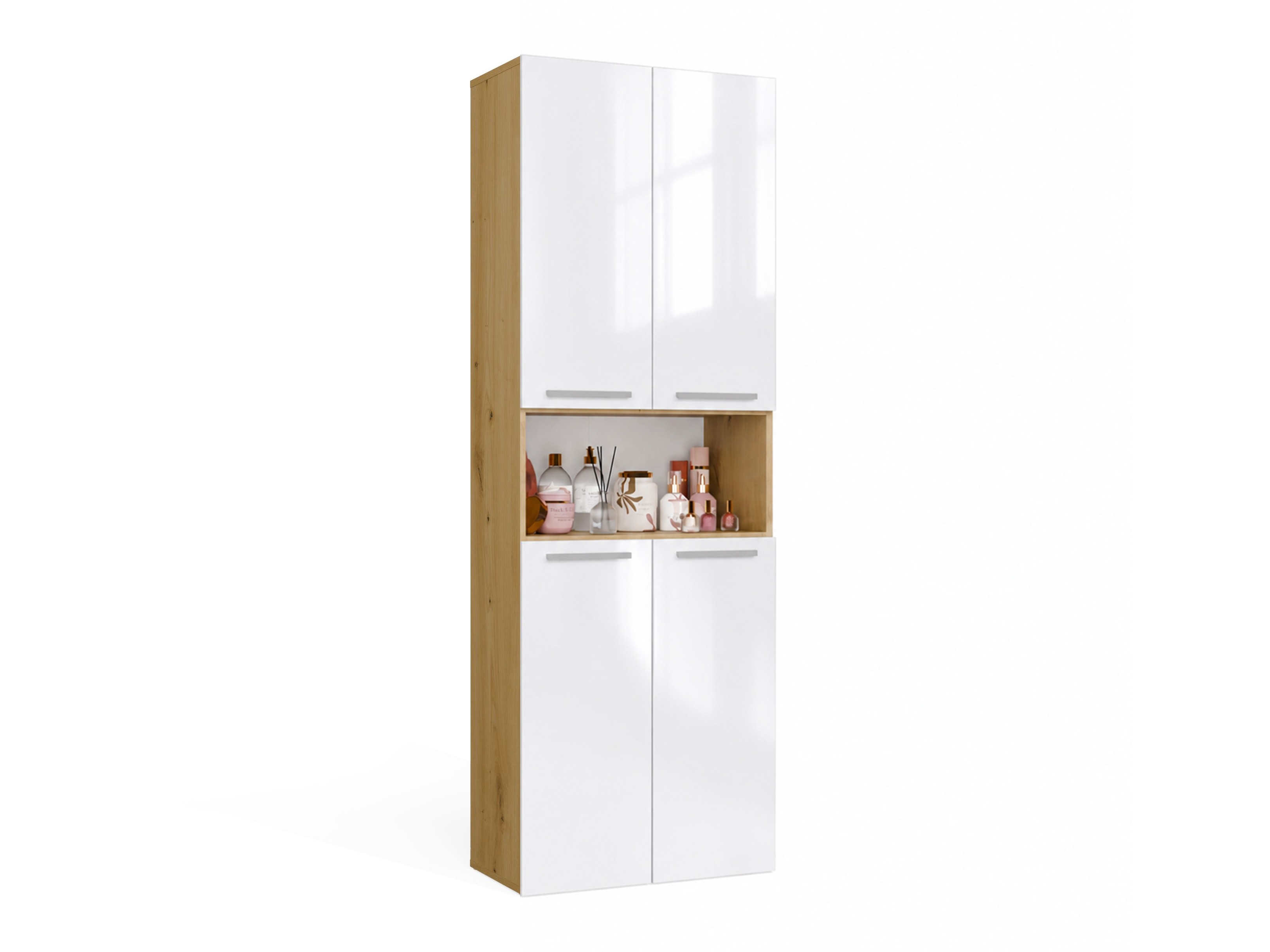 Standing bathroom cabinet Nolmaru 103 (Artisan oak + Glossy white)