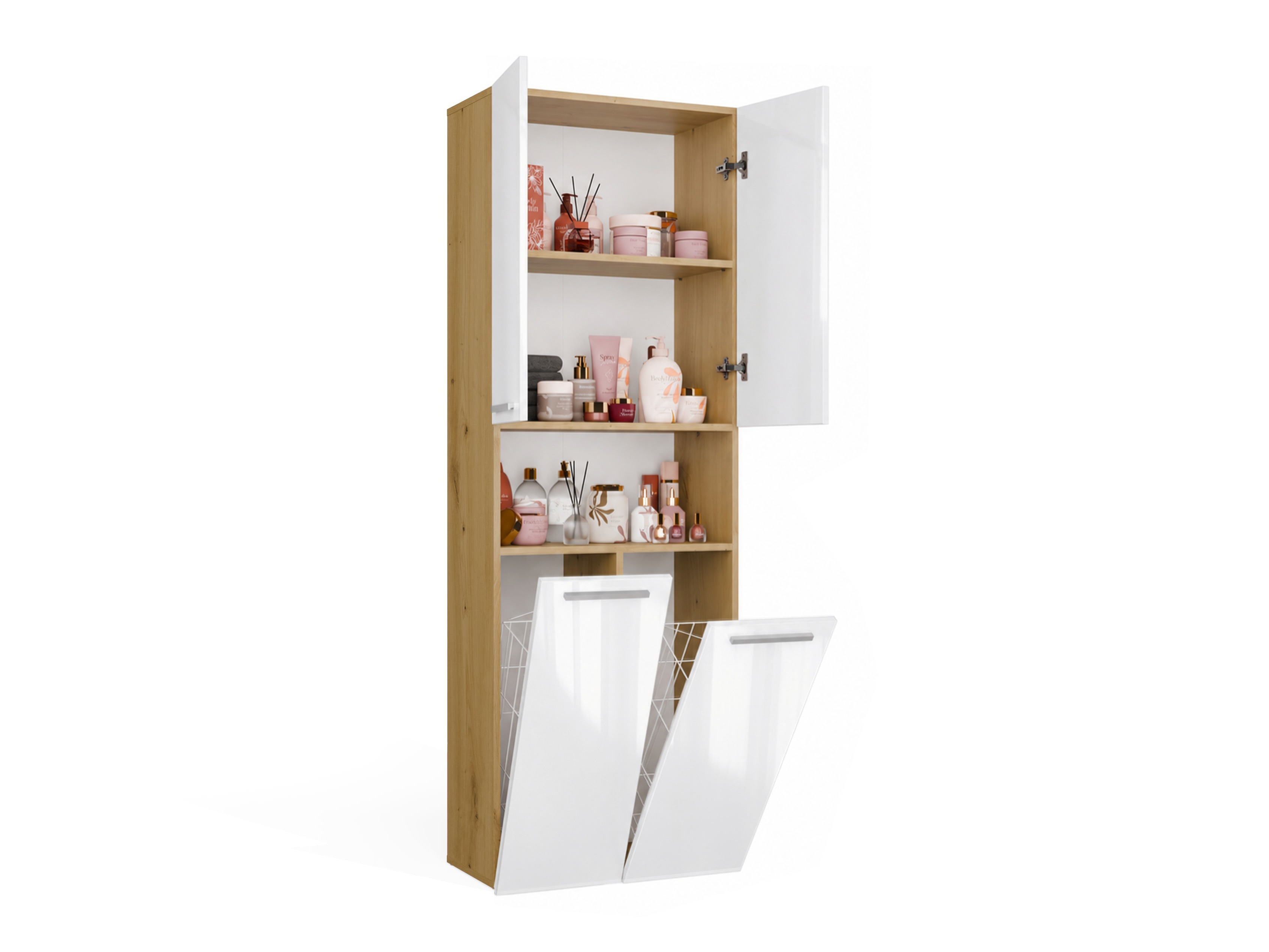 Standing bathroom cabinet Nolmaru 103 (Artisan oak + Glossy white)