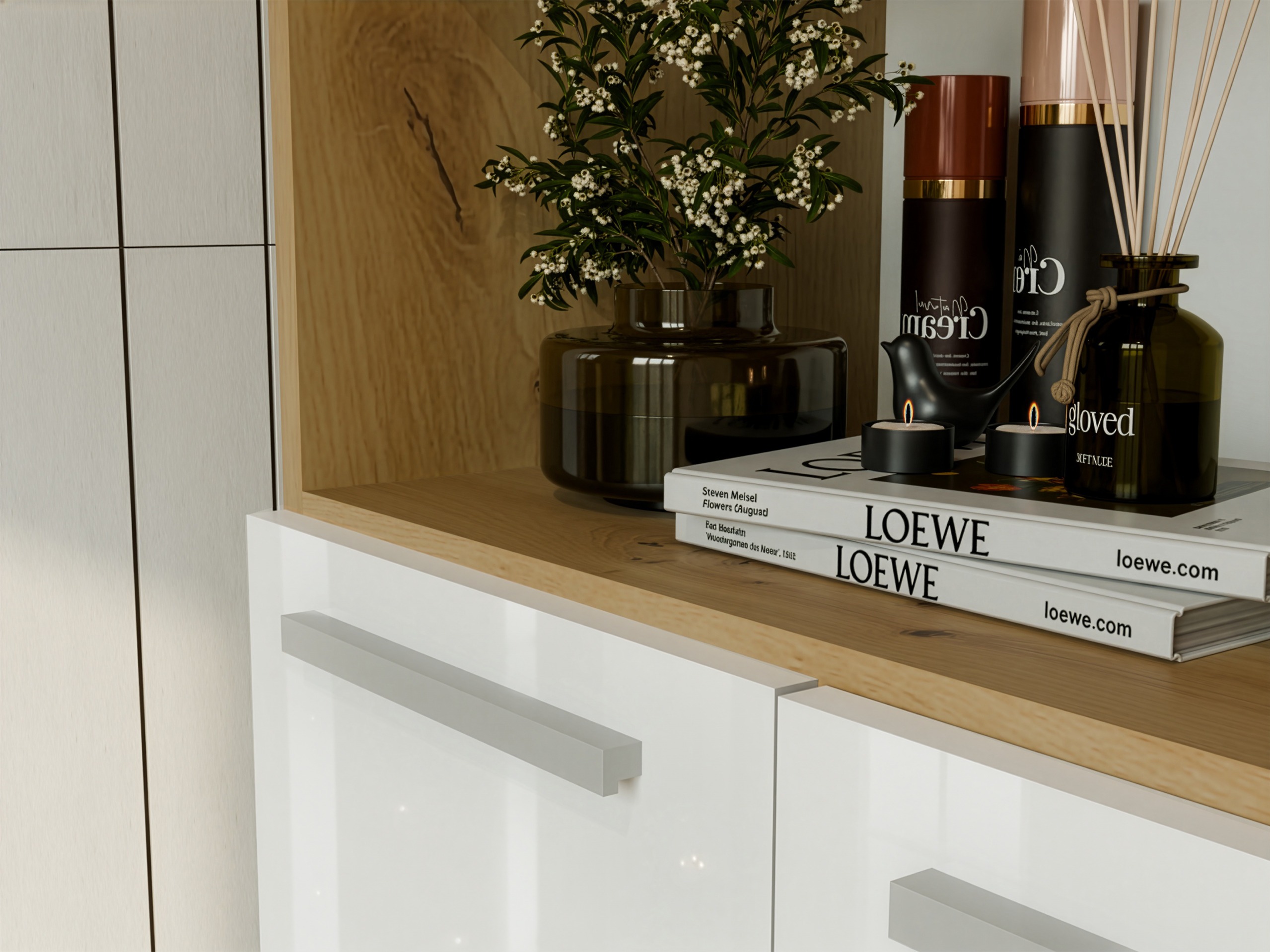 Standing bathroom cabinet Nolmaru 103 (Artisan oak + Glossy white)