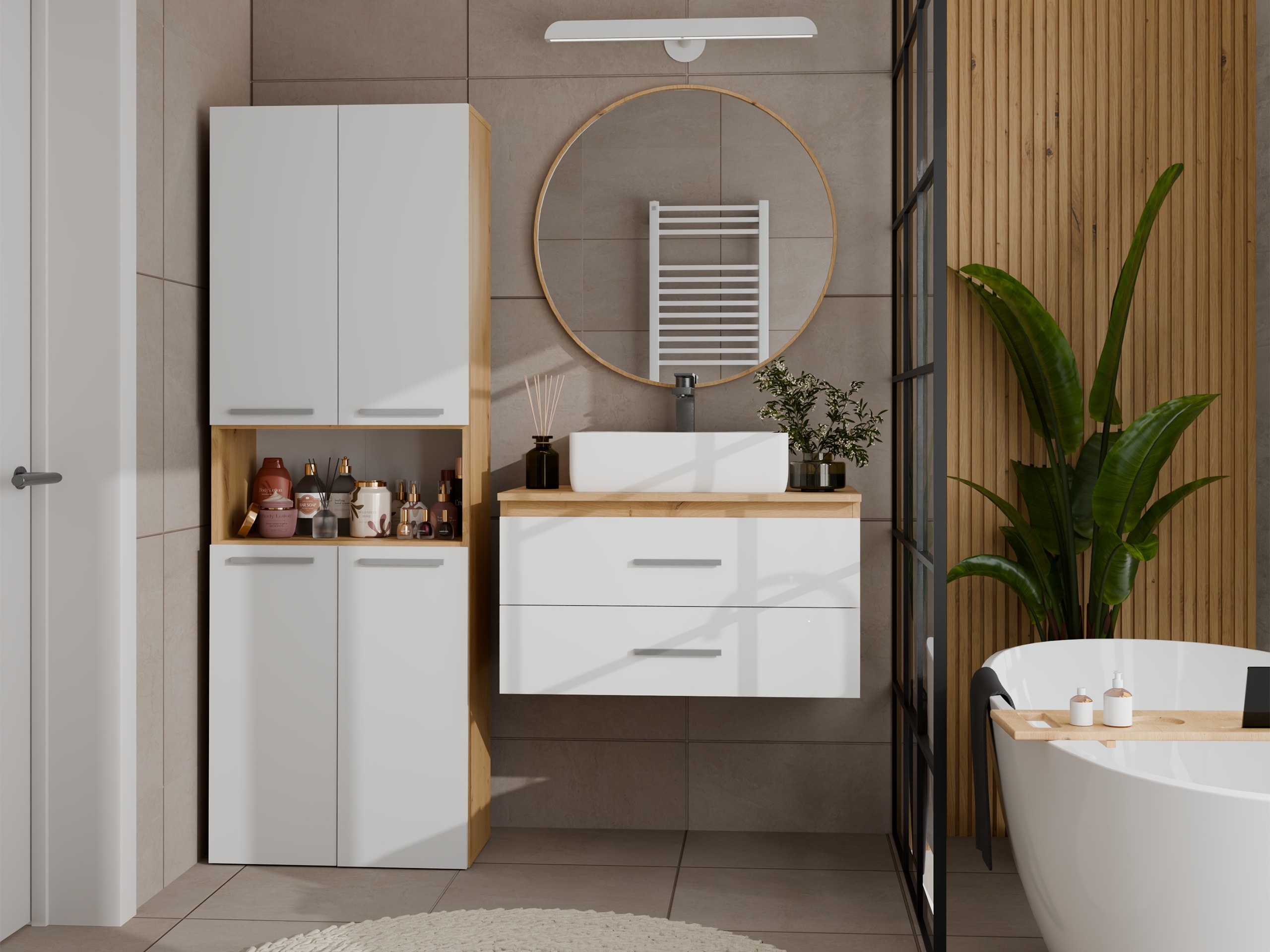 Standing bathroom cabinet Nolmaru 103 (Artisan oak + White)