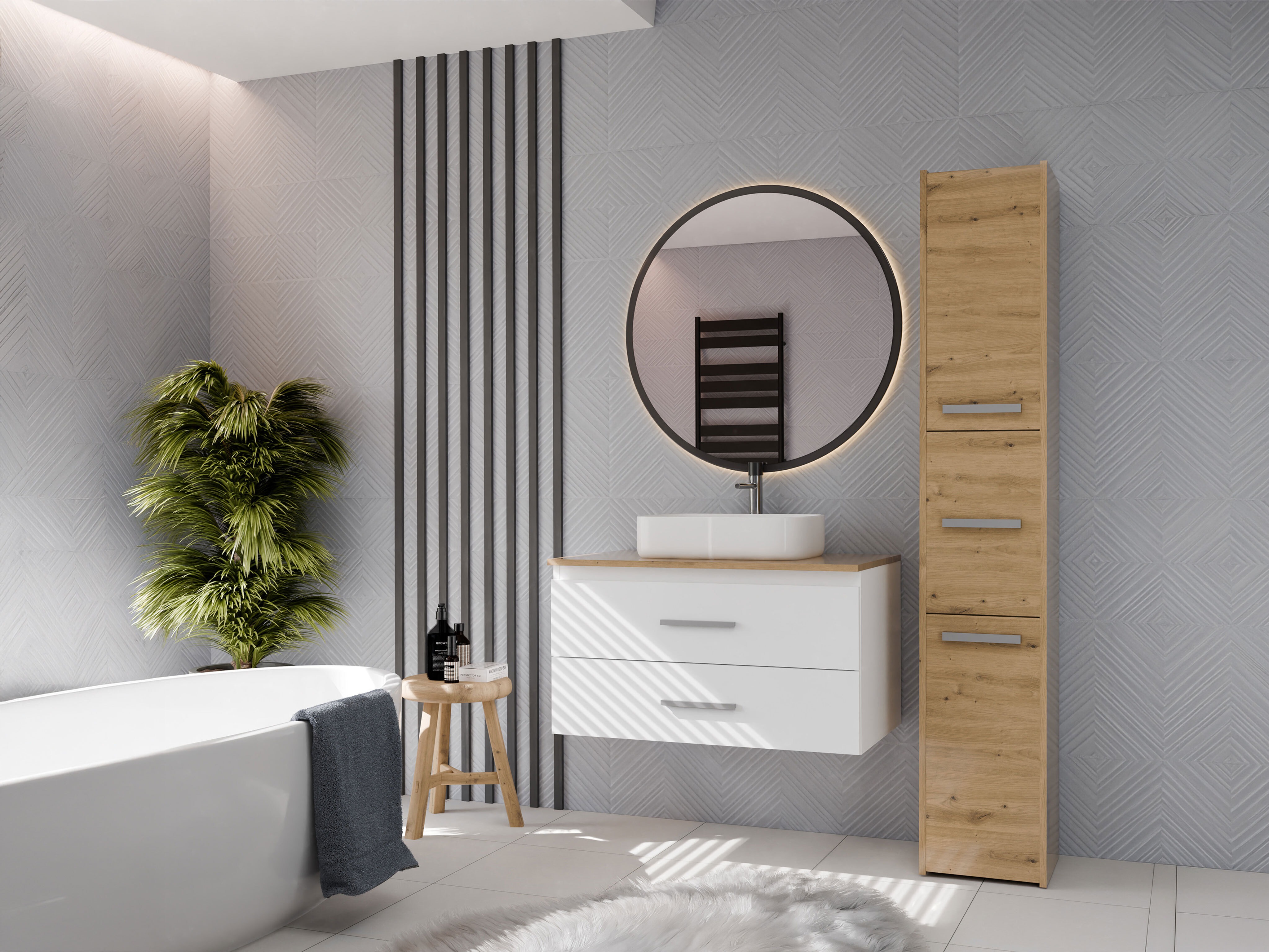 Wall-mounted bathroom cabinet for washbasin Nolmaru 113 (Artisan oak + White)