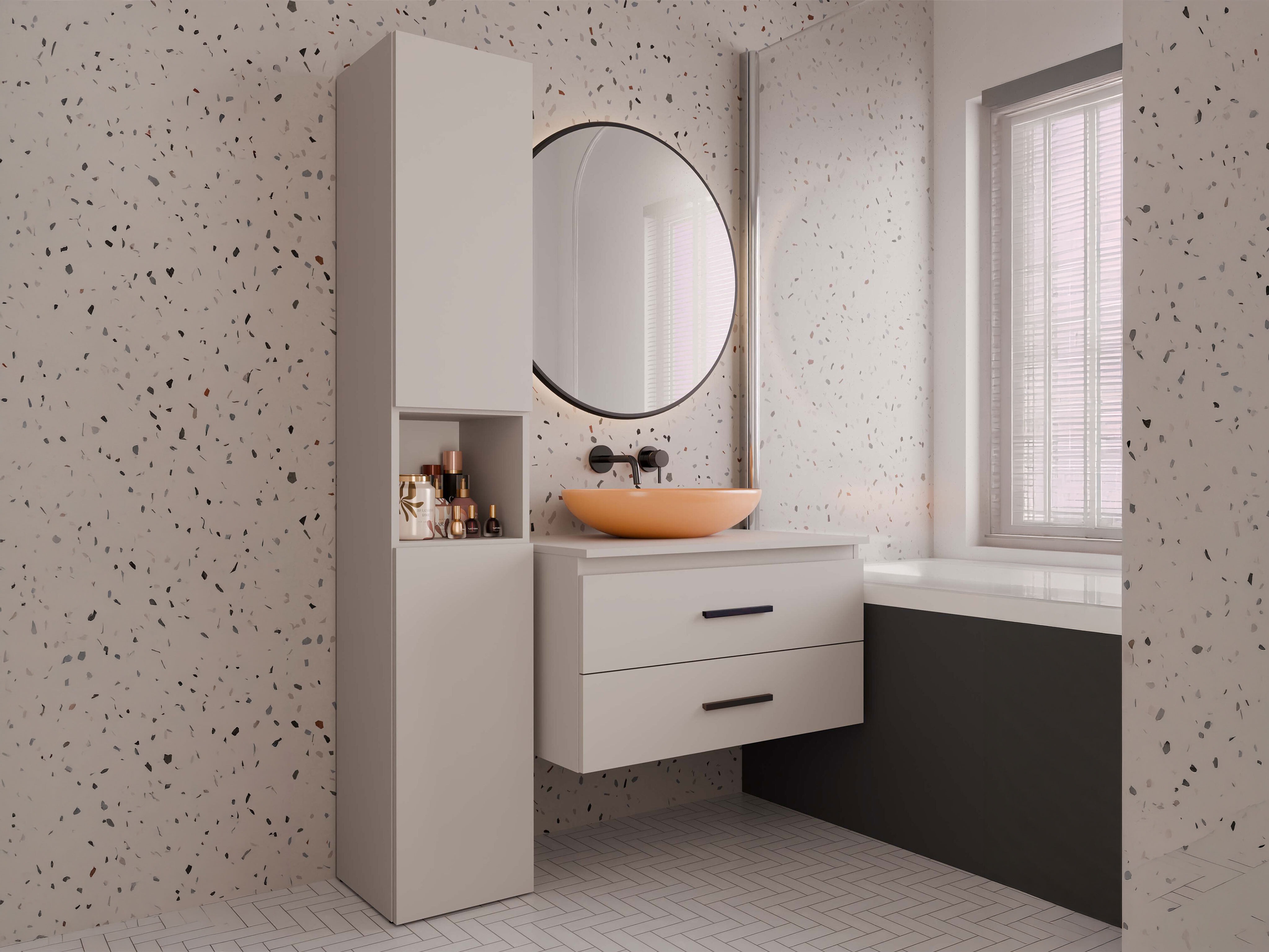 Wall-mounted bathroom cabinet for washbasin Nolmaru 113 (Cashmere)