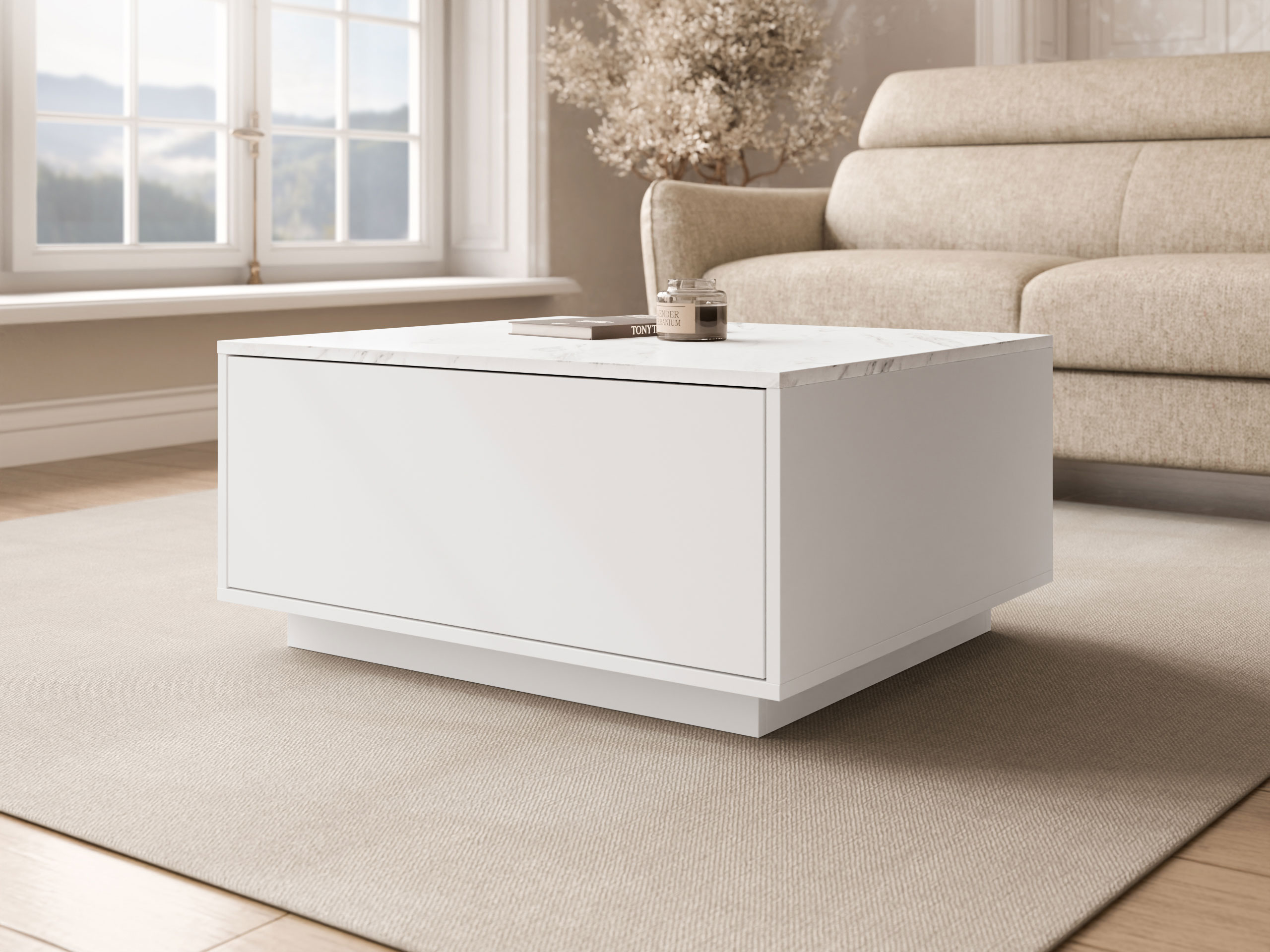 Coffee table Comfivo Unda (White marble + White)