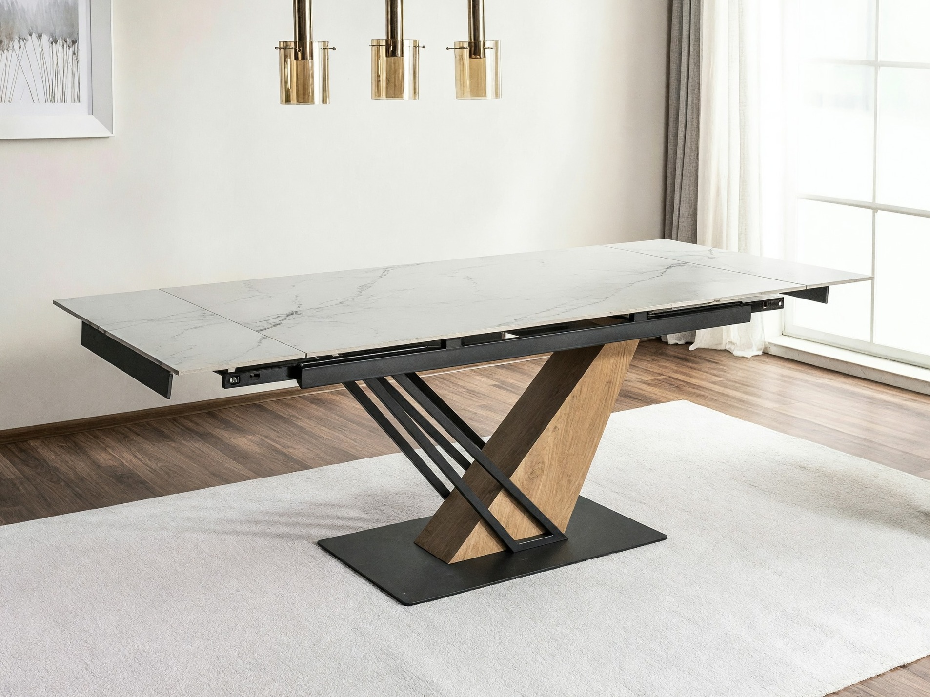 Table Detroit 996 (White marble + Oak)