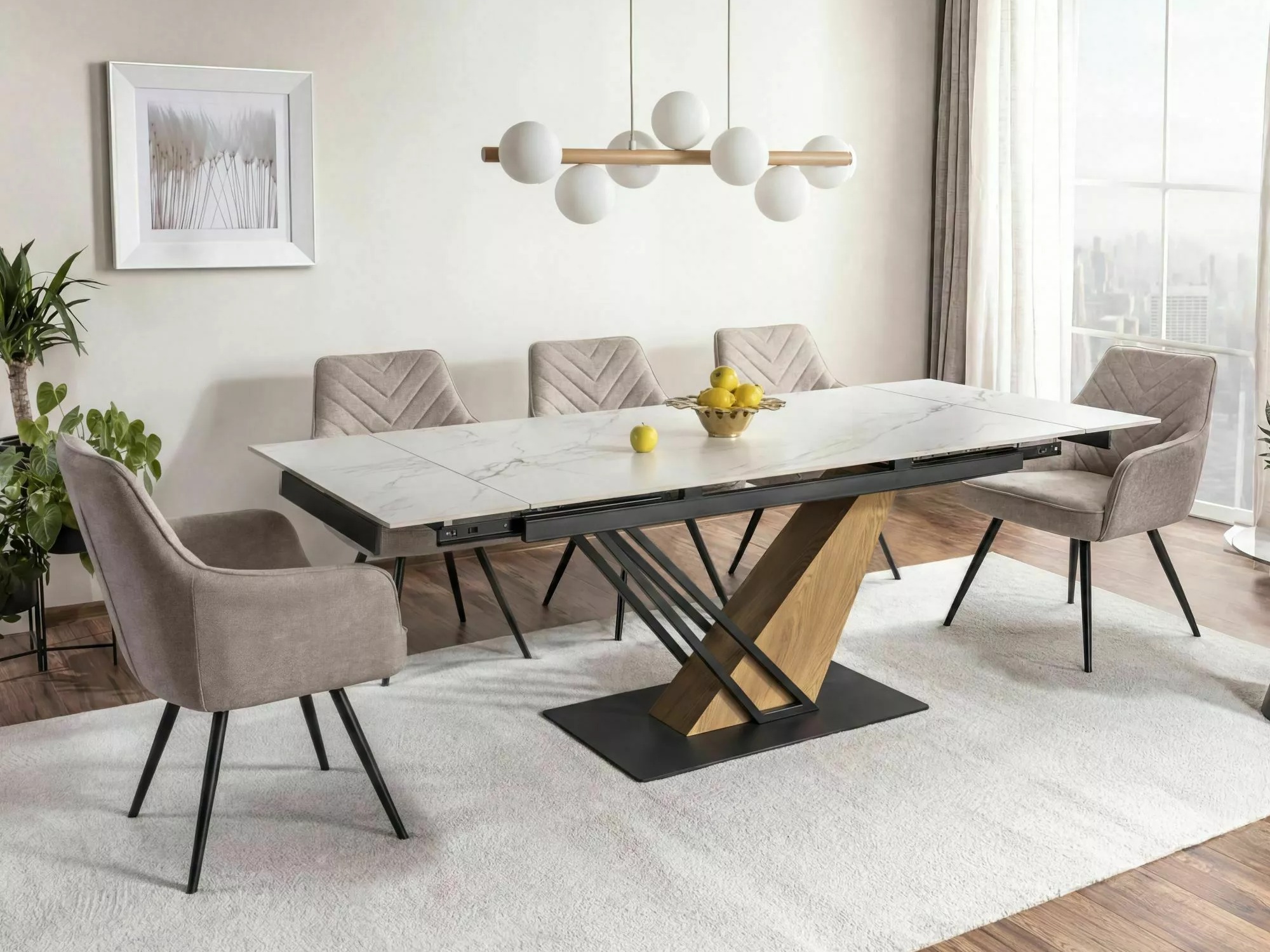 Table Detroit 996 (White marble + Oak)