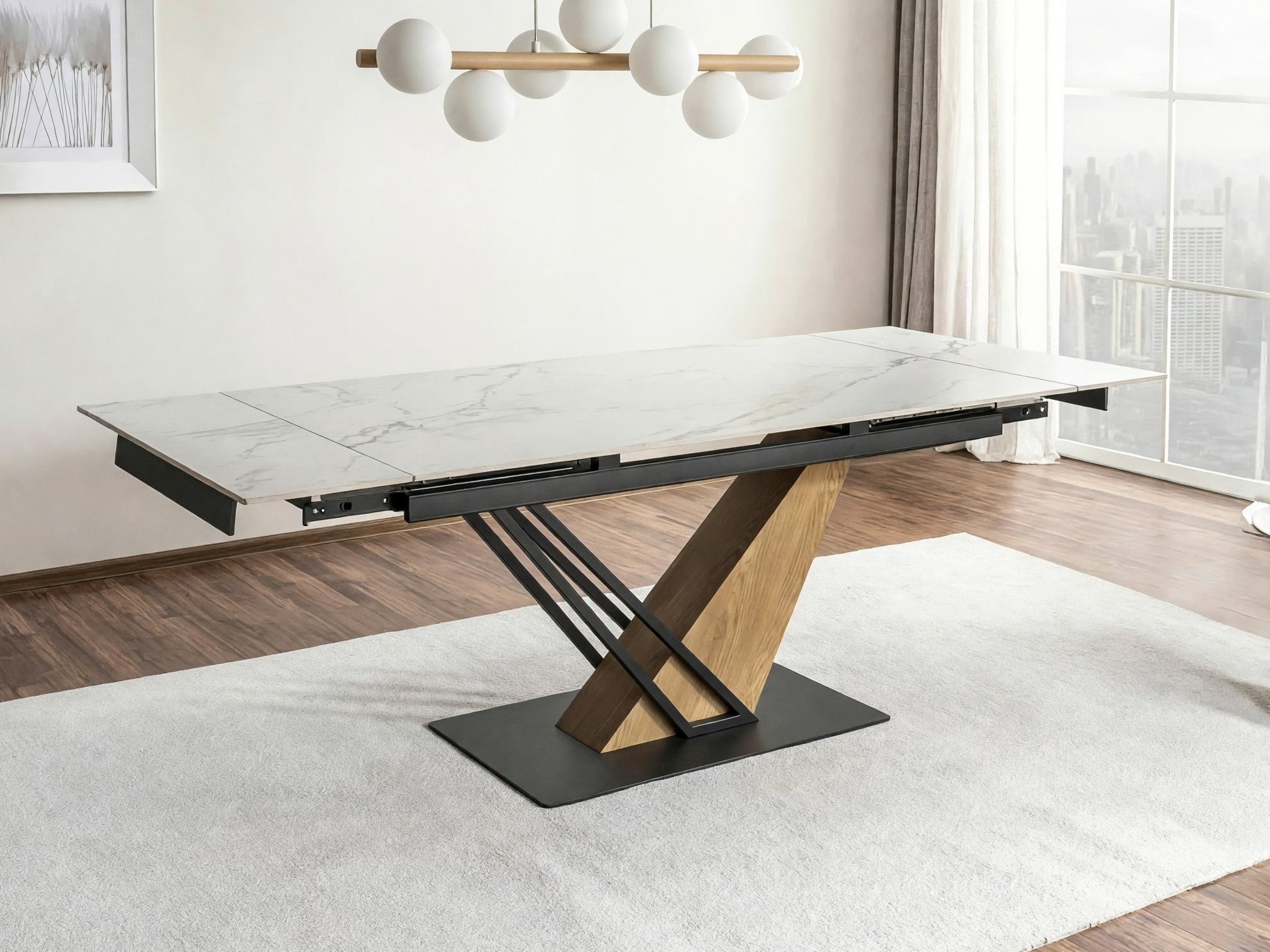Table Detroit 996 (White marble + Oak)